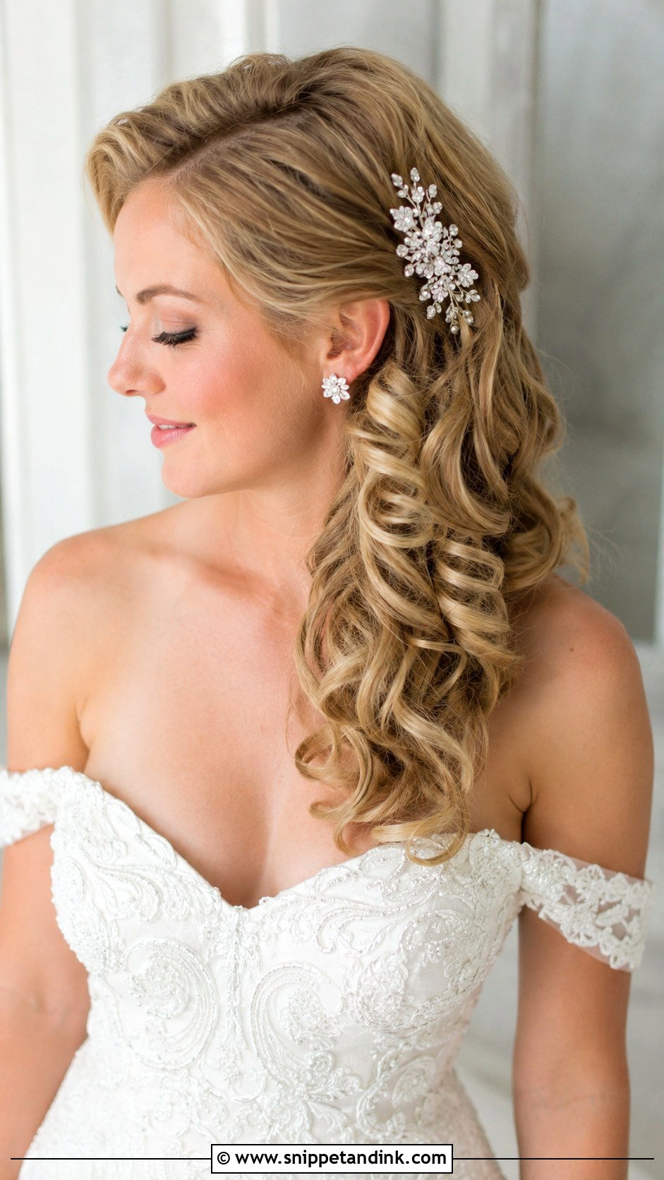 Side Swept Curls for Medium Length Bridal Hair - Snippet and Ink - 25 Hairstyles for Medium Length Hair Wedding