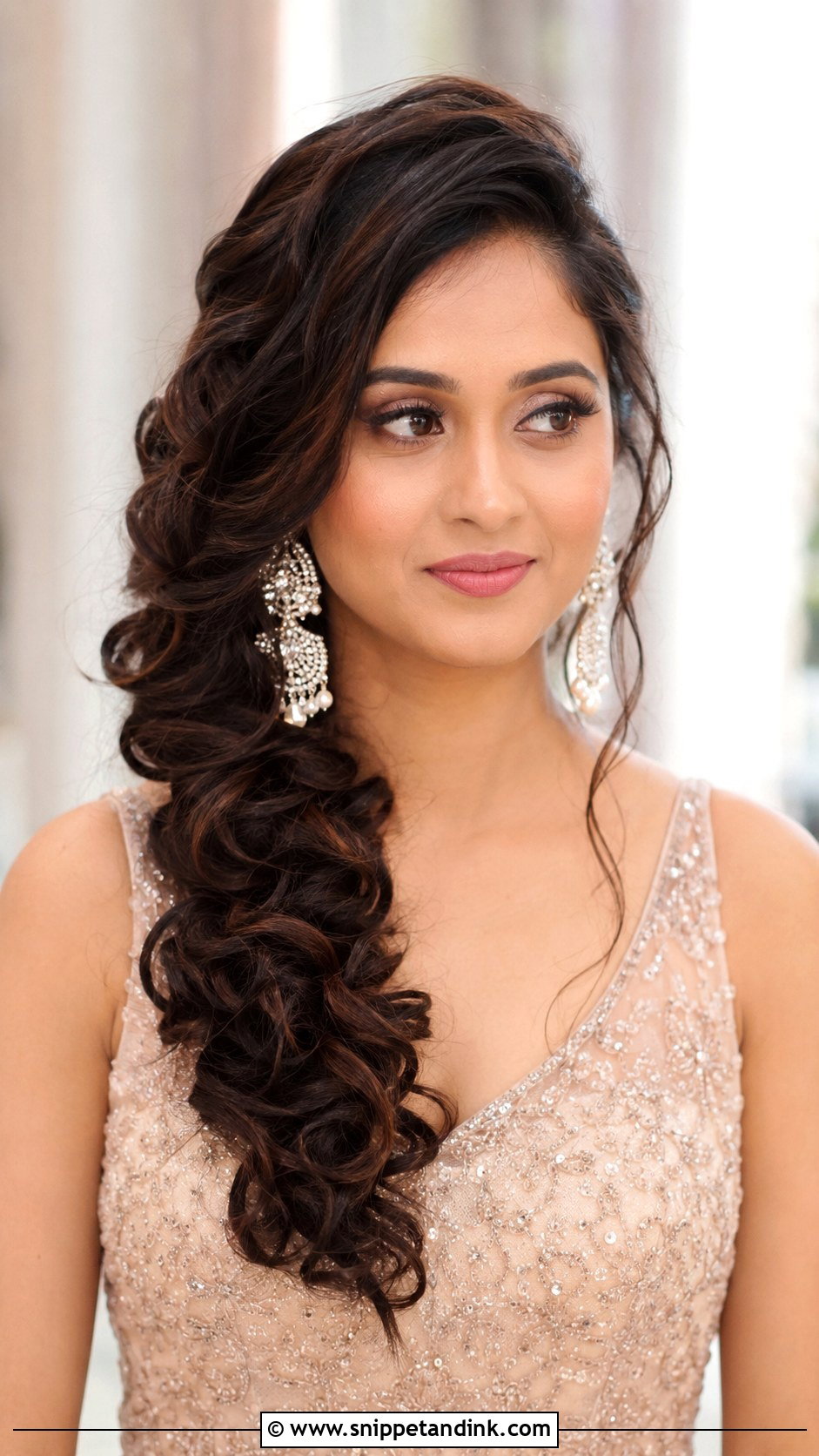 Side Swept Curls for Reception - Snippet and Ink - 20 Hair Do for Indian Wedding Ideas