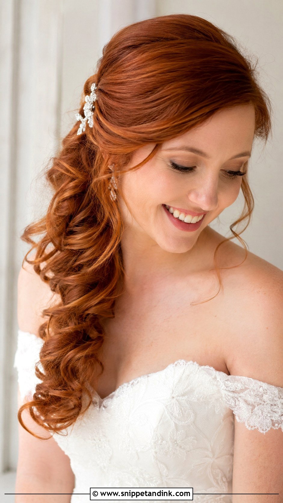 Side Swept Curls for Red Hair - Snippet and Ink - 25 Red Hair Wedding Hairstyles