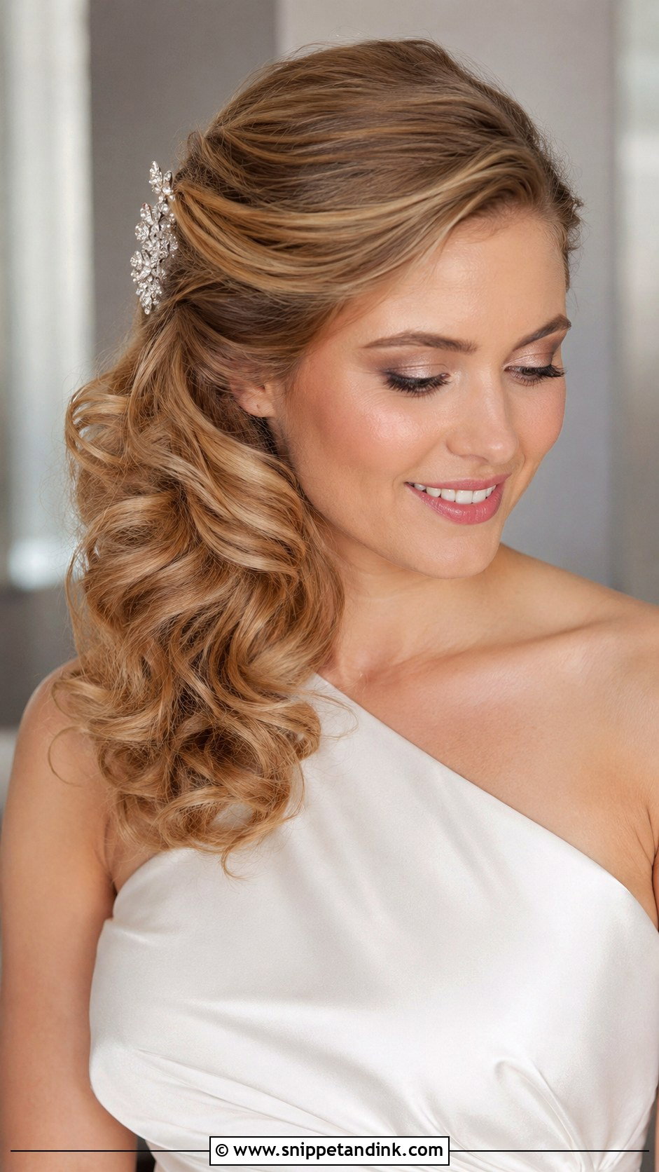 Side Swept Curls for Shoulder Length Hair - Snippet and Ink - 20 Wedding Hair for Shoulder Length Hair Ideas