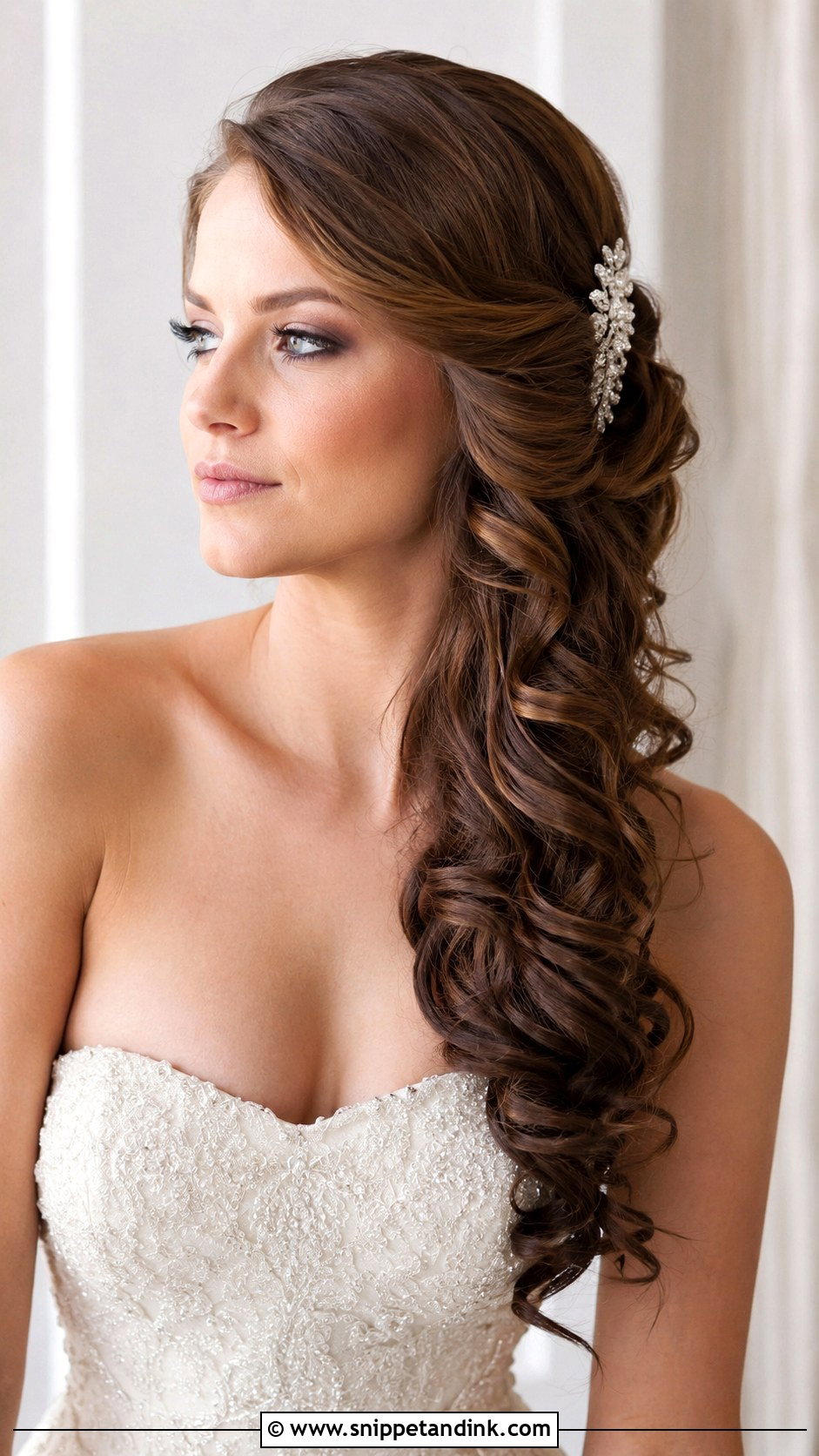 Side Swept Curls for Strapless Dress - Snippet and Ink - 25 Wedding Hairstyles for Strapless Dress