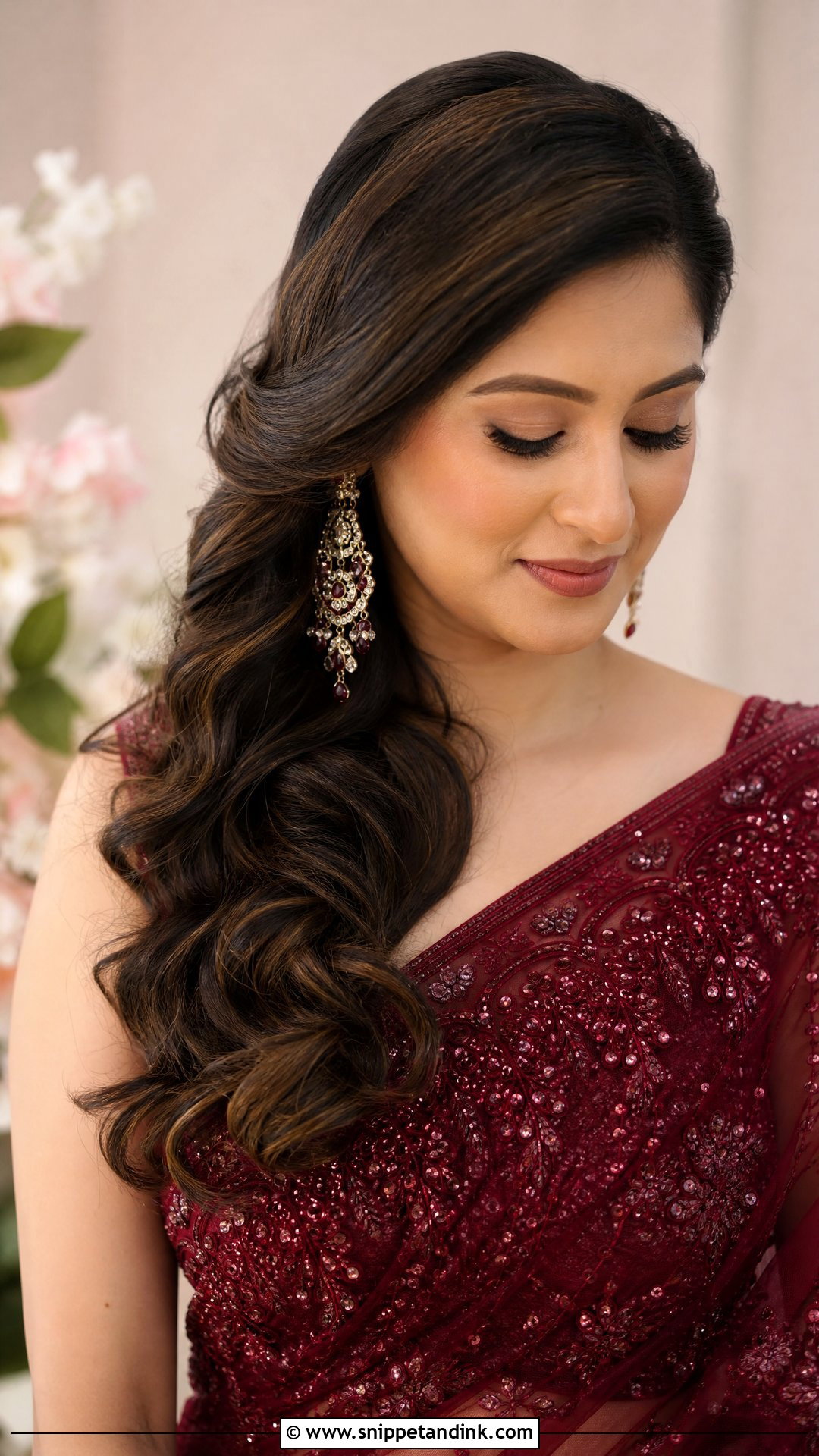 Side Swept Curls for Wedding - Snippet and Ink - 20 Indian Hairstyles for Bridal