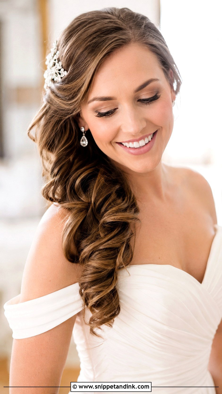 Side Swept Curls for Wedding - Snippet and Ink - 20 Wedding Hair for Long Hair Ideas
