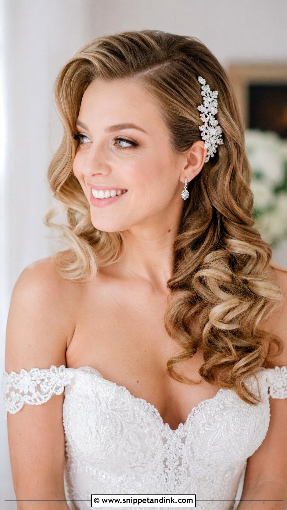 Side Swept Curls for a Wedding - Snippet and Ink - 20 Long Curled Hairstyles for Wedding