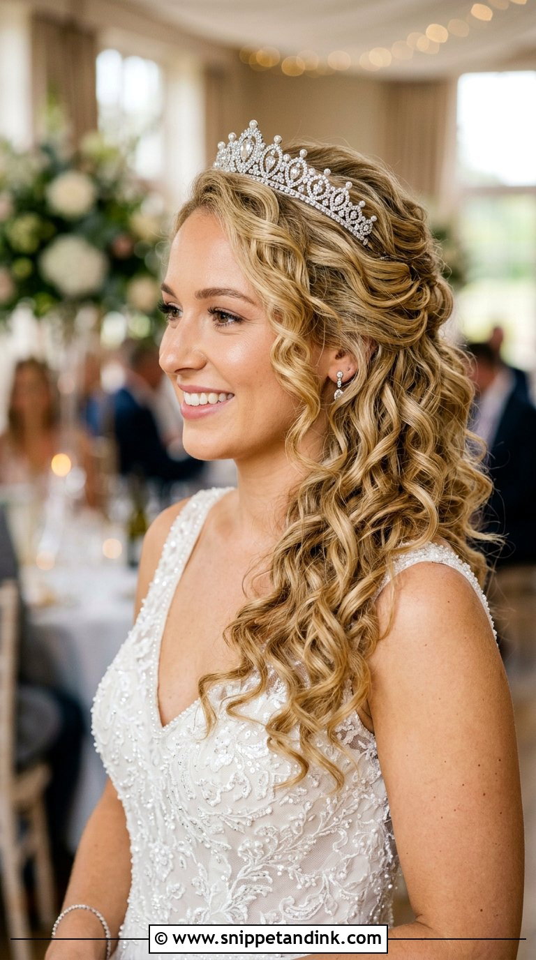 Side Swept Curls with Tiara - Snippet and Ink - 20 Bridal Hair with Crown Ideas