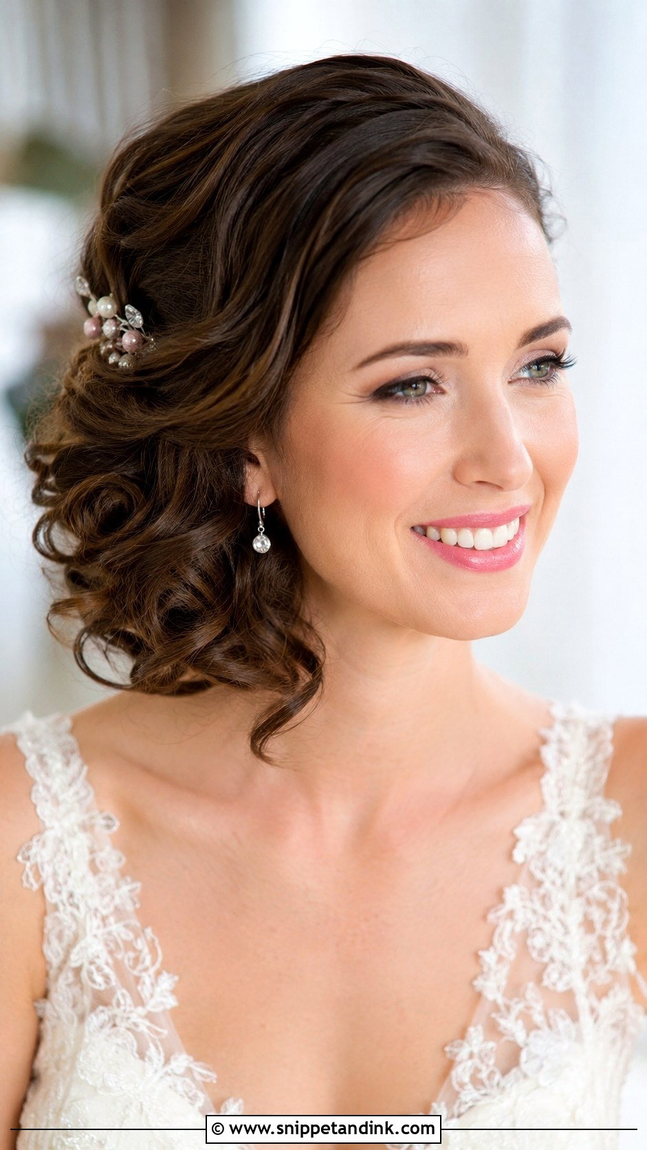 Side Swept Curly Bob for Weddings - Snippet and Ink - 20 Hairstyles for Weddings Short Hair