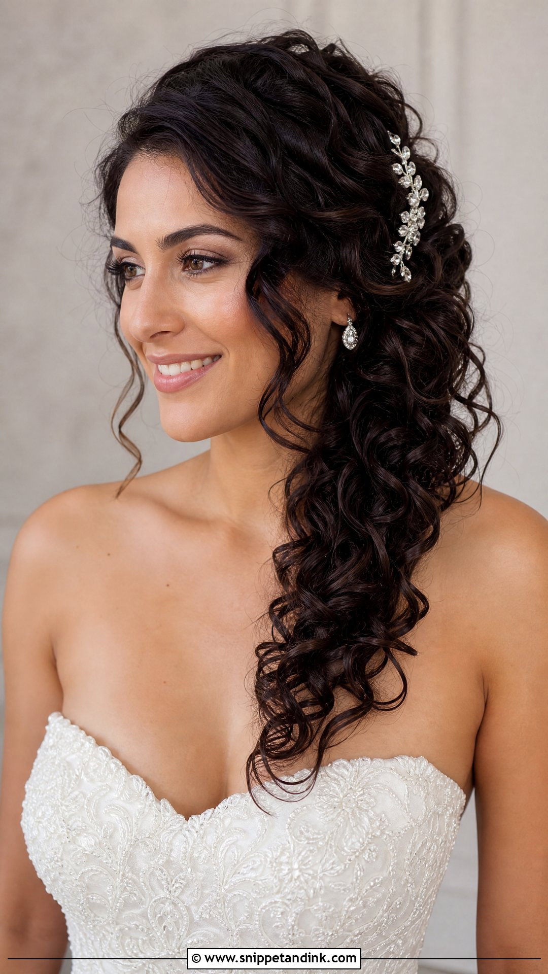 Side Swept Curly Bridal Hairstyle - Snippet and Ink - 20 Natural Curls Bridal Curly Hairstyles