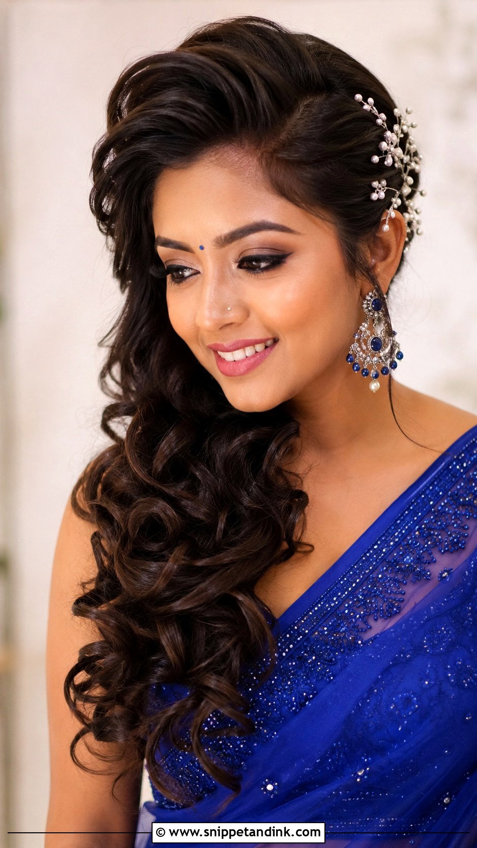 Side Swept Curly Bridal Hairstyle - Snippet and Ink - 20 Indian Curly Hair Bridal Hairstyles