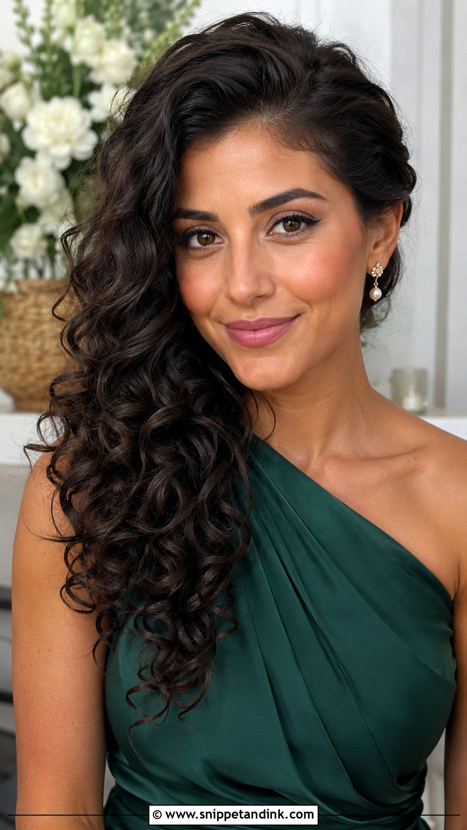 Side Swept Curly Hair For Wedding Guest - Snippet and Ink - 20 Curly Hairstyle for Wedding Guest Ideas