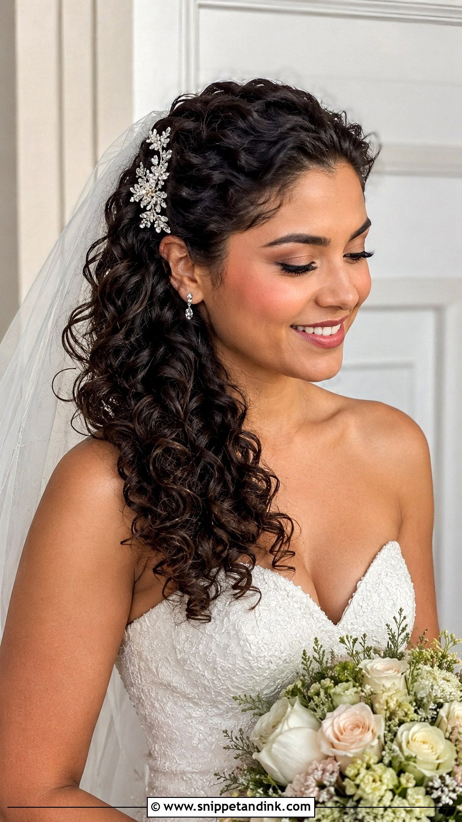 Side Swept Curly Hair Look - Snippet and Ink - 20 One Side Up Wedding Hair Ideas
