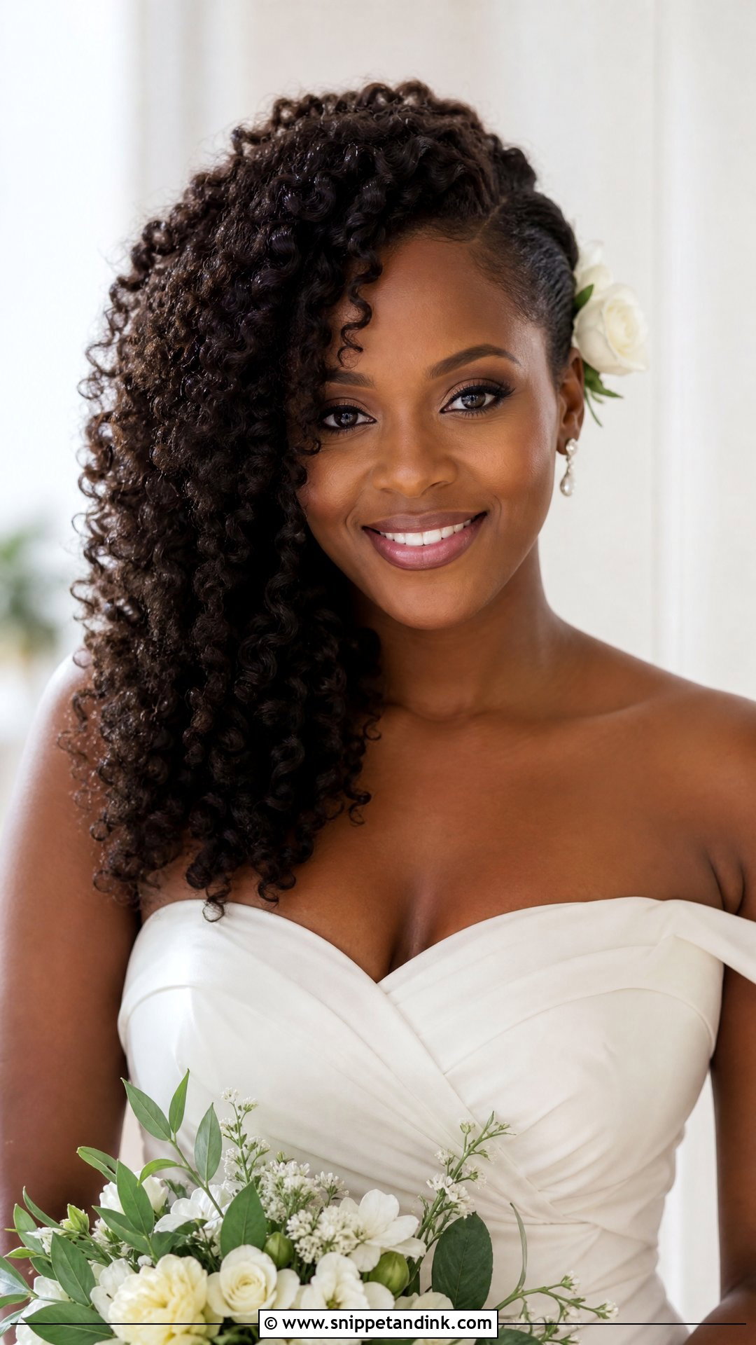 Side Swept Curly Hair Natural Wedding - Snippet and Ink - 20 Sideswept Wedding Hair Ideas