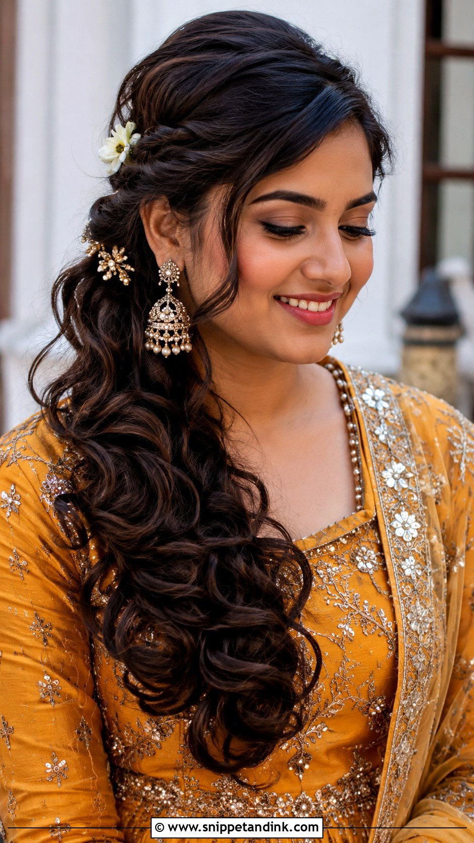 Side Swept Curly Hairstyle for Dholki - Snippet and Ink - 25 Dholki Hairstyles