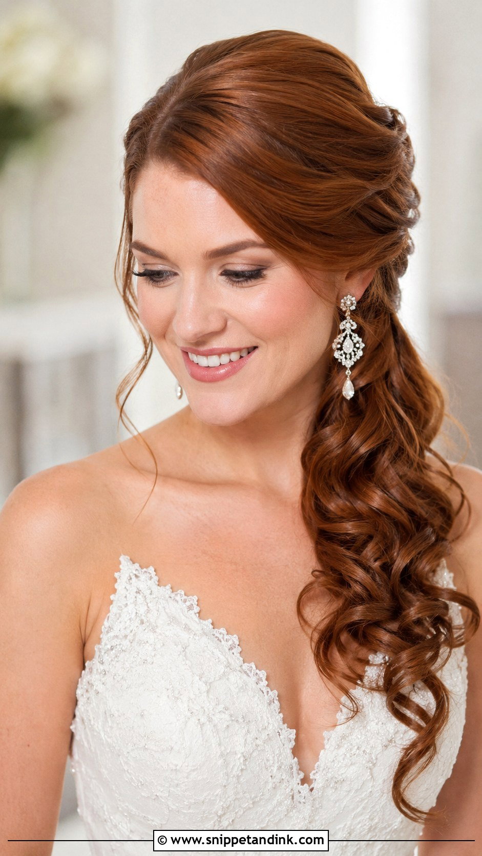 Side Swept Curly Ponytail - Snippet and Ink - 30 One Sided Wedding Hairstyle Ideas