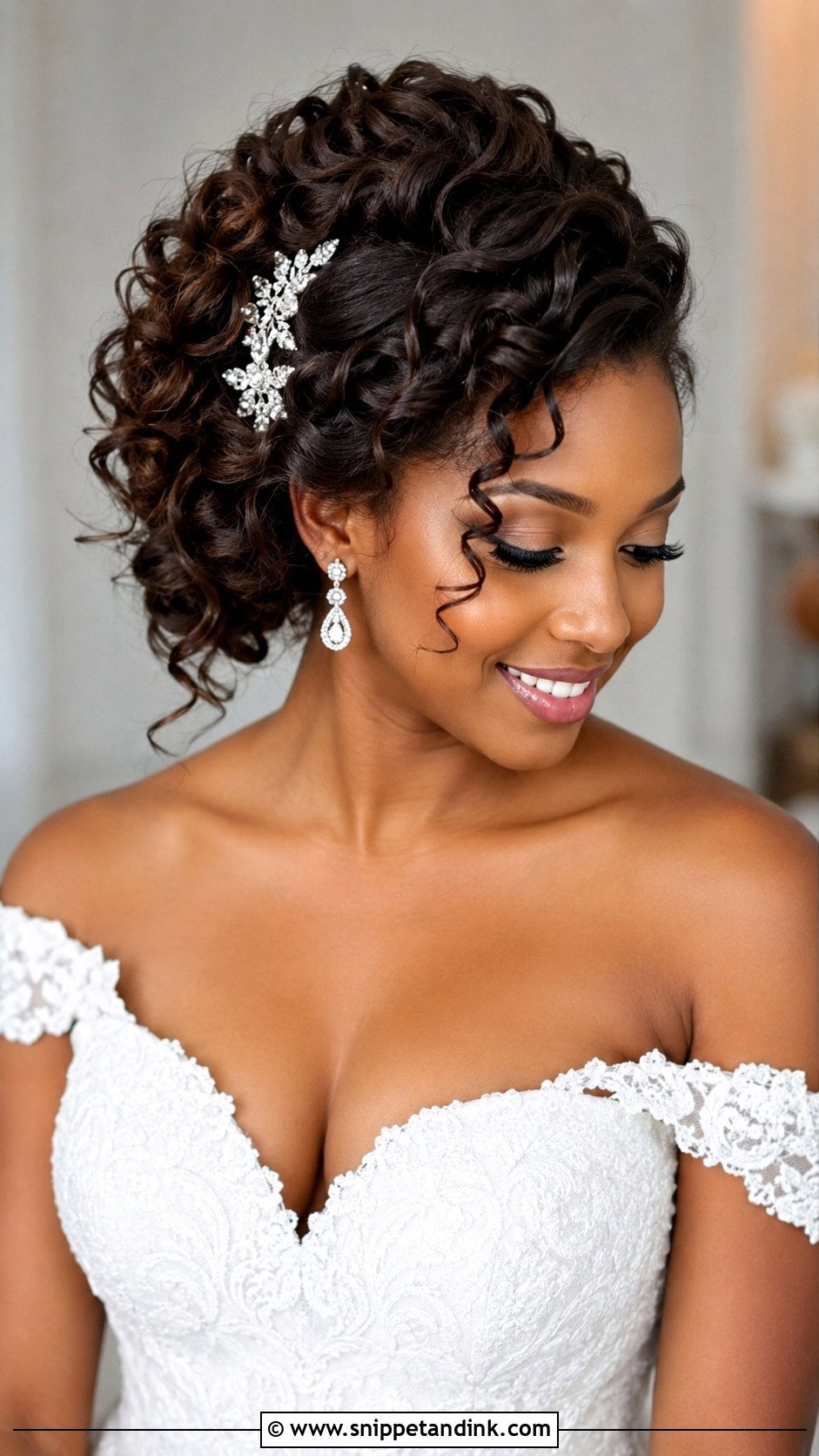Side Swept Curly Updo - Snippet and Ink - 20 Wedding Hairstyles for Natural Hair