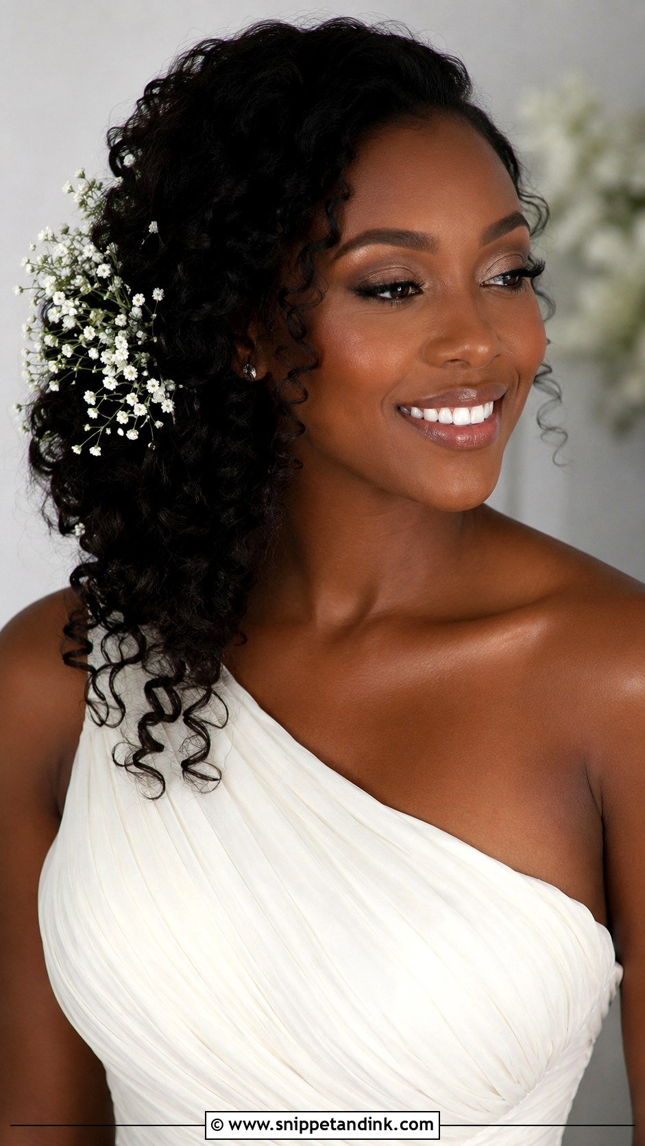 Side Swept Curly Updo - Snippet and Ink - 25 Natural Hair Bridal Hairstyles