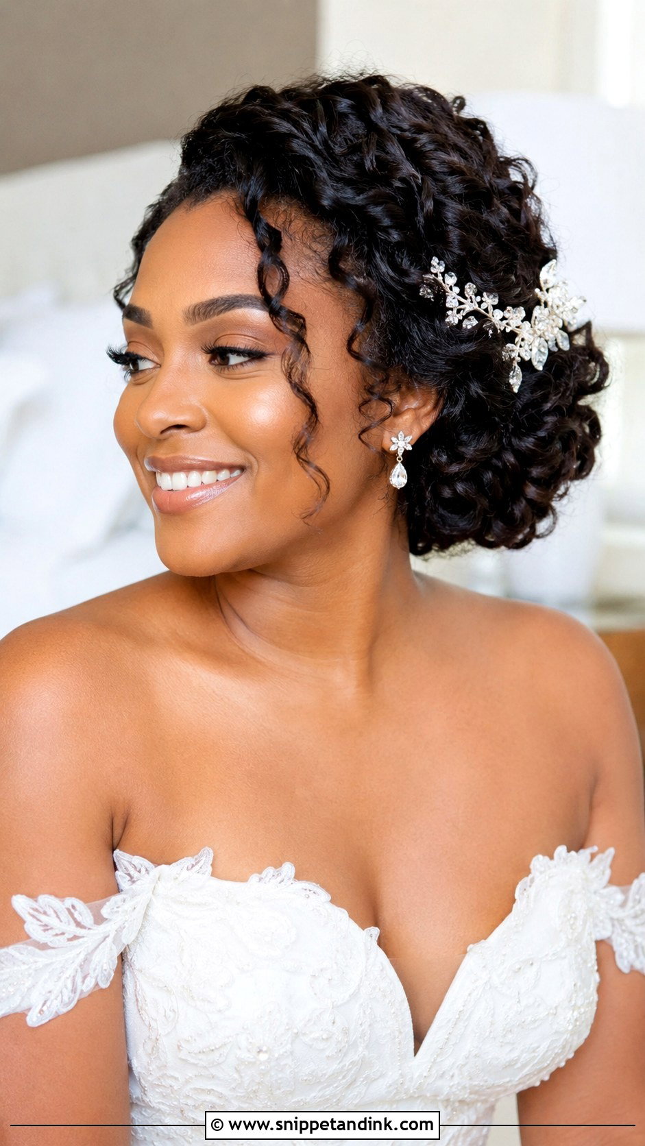 Side Swept Curly Updo - Snippet and Ink - 25 Natural Hair Updo Wedding Ideas