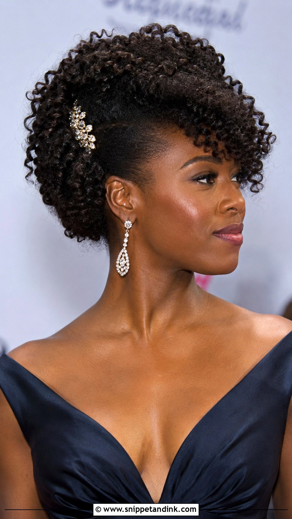Side Swept Curly Updo For Natural Hair - Snippet and Ink - 25 Side Updo Wedding Hair Ideas
