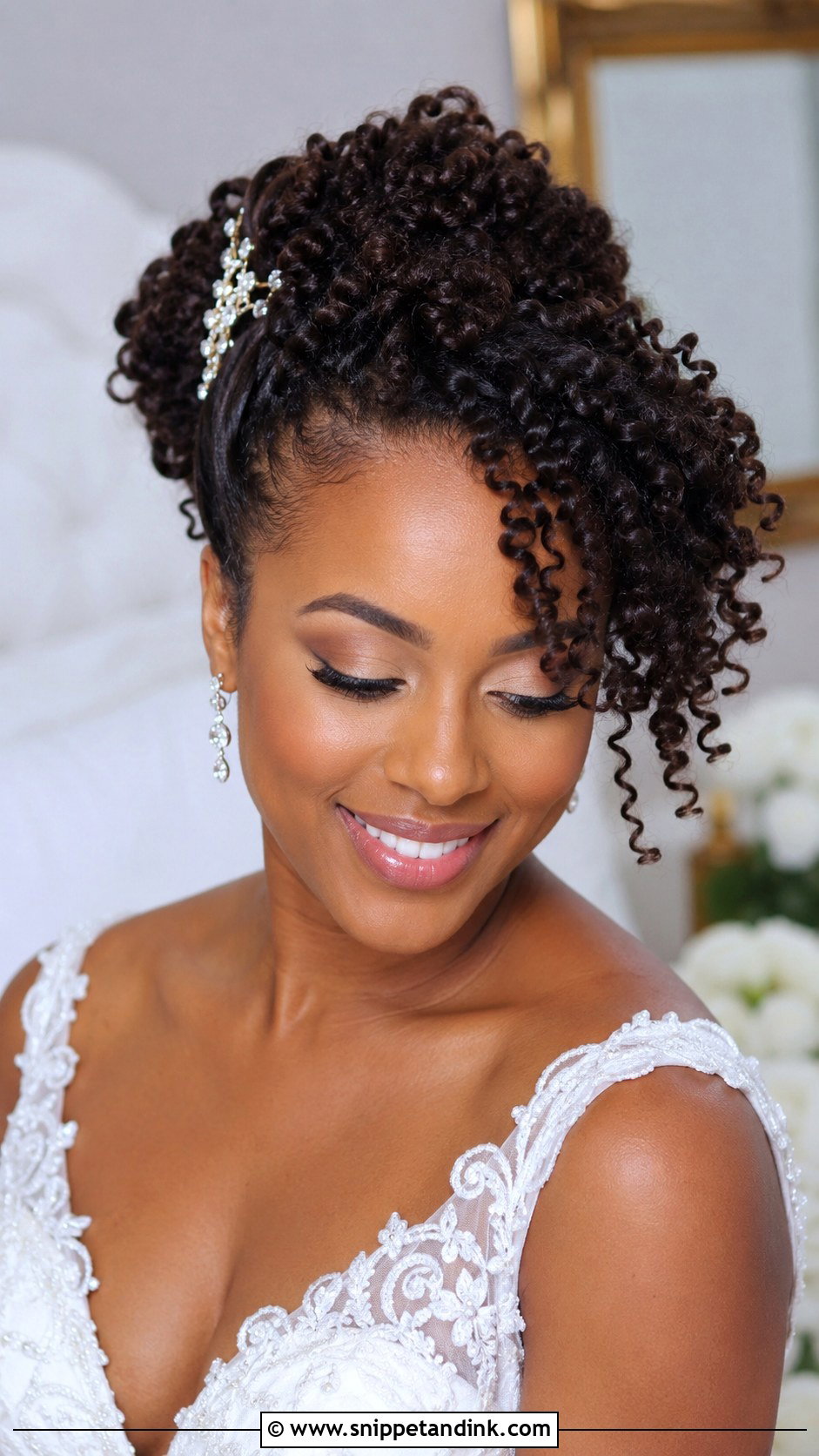 Side Swept Curly Updo For Natural Hair - Snippet and Ink - 25 Side Sweep Wedding Hair Ideas