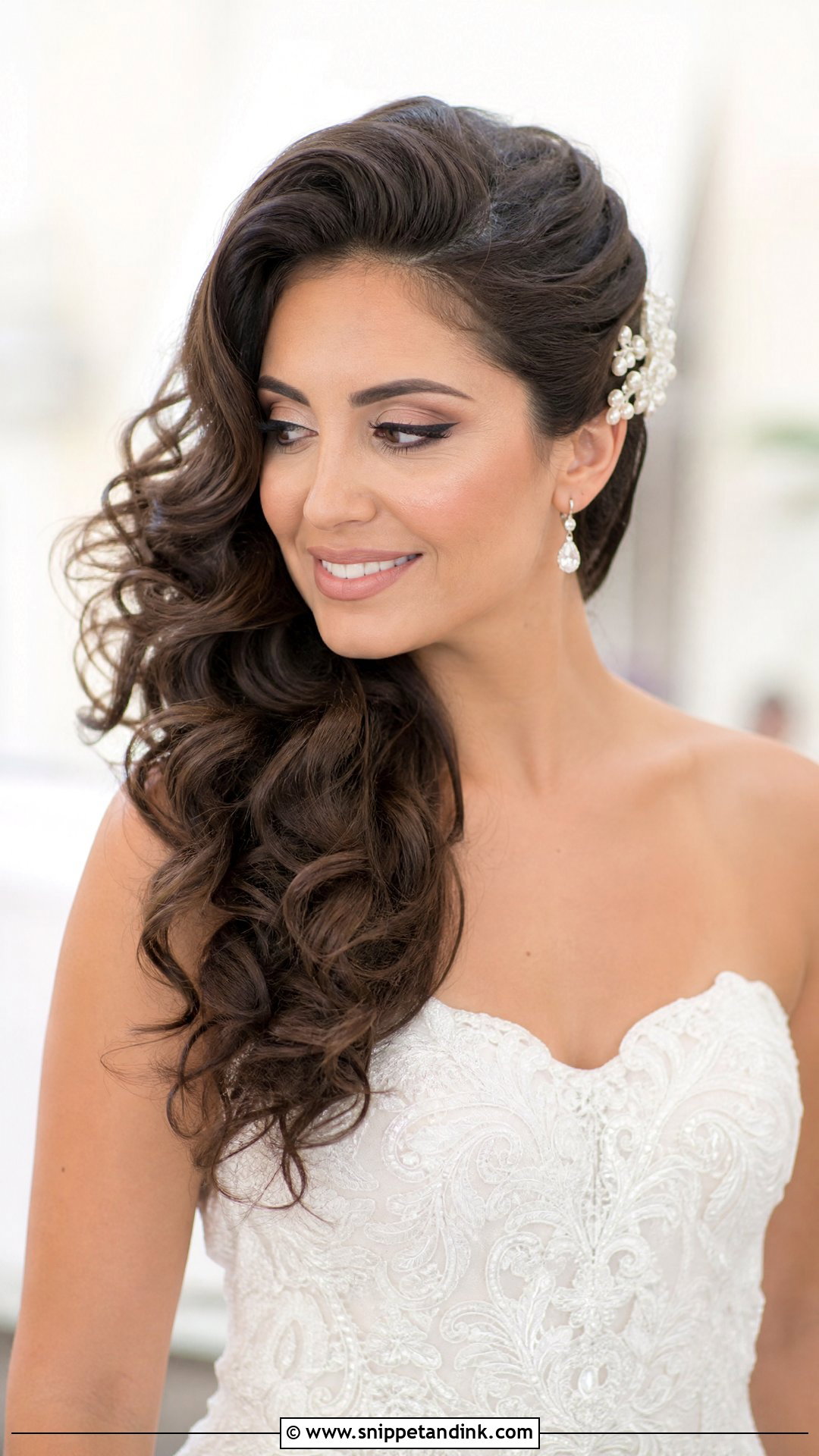 Side Swept Curly Wedding Hair - Snippet and Ink - 15 Curly Hairstyles for Wedding Bride