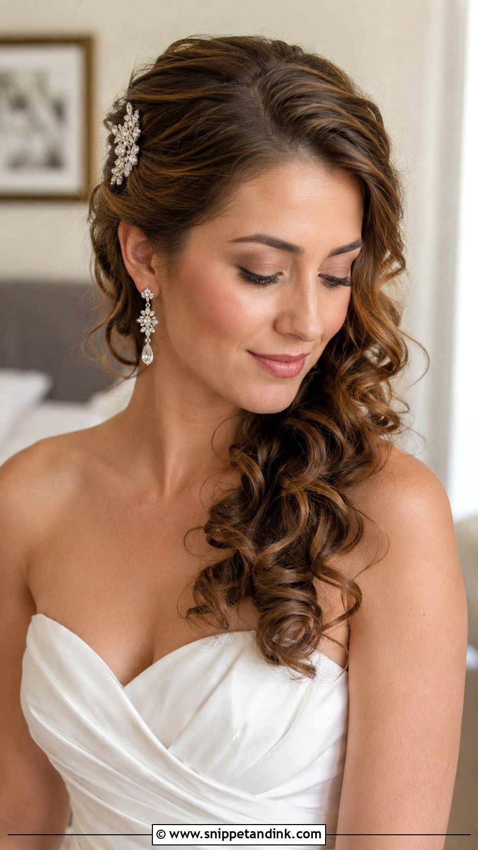 Side Swept Curly Wedding Hairstyle - Snippet and Ink - 20 Simple Curly Wedding Hairstyles