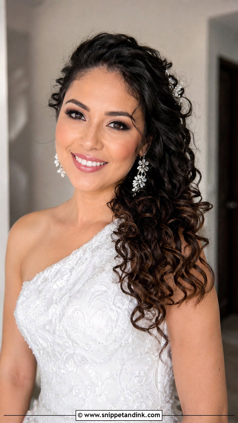 Side Swept Curly Wedding Hairstyle - Snippet and Ink - 20 Wedding Hairstyles for Natural Curly Hair