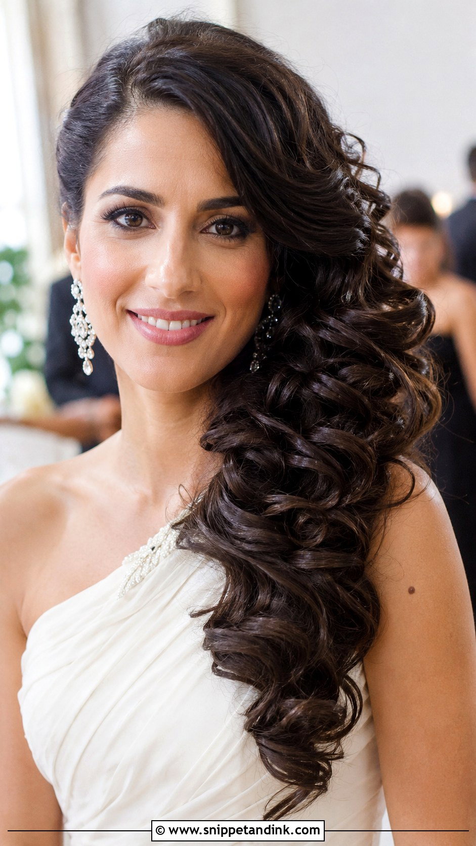 Side Swept Curly Wedding Hairstyle - Snippet and Ink - 30 Curly Wedding Hairstyles