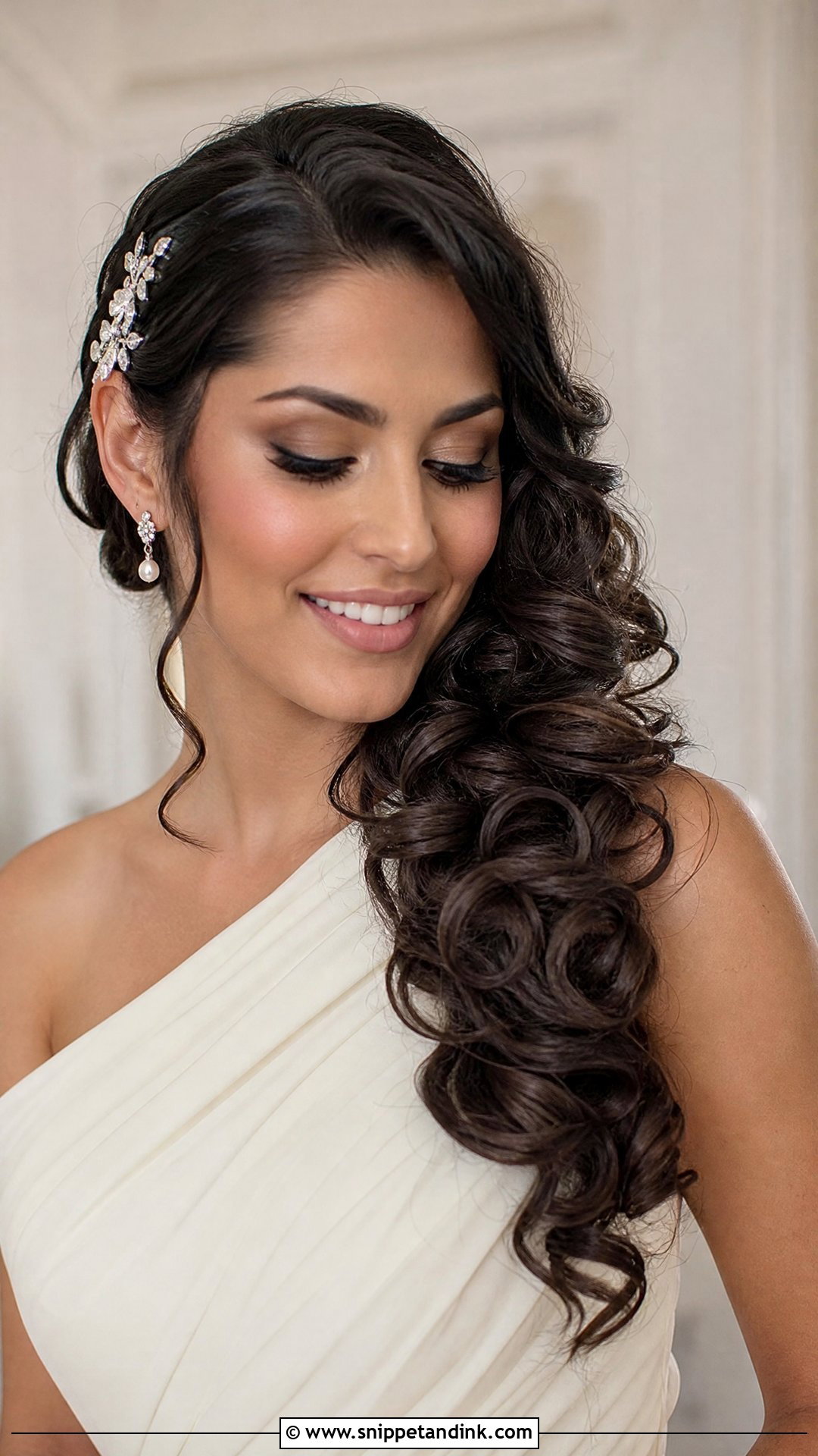Side Swept Curly Wedding Hairstyle - Snippet and Ink - 15 Curly Girl Wedding Hairstyles