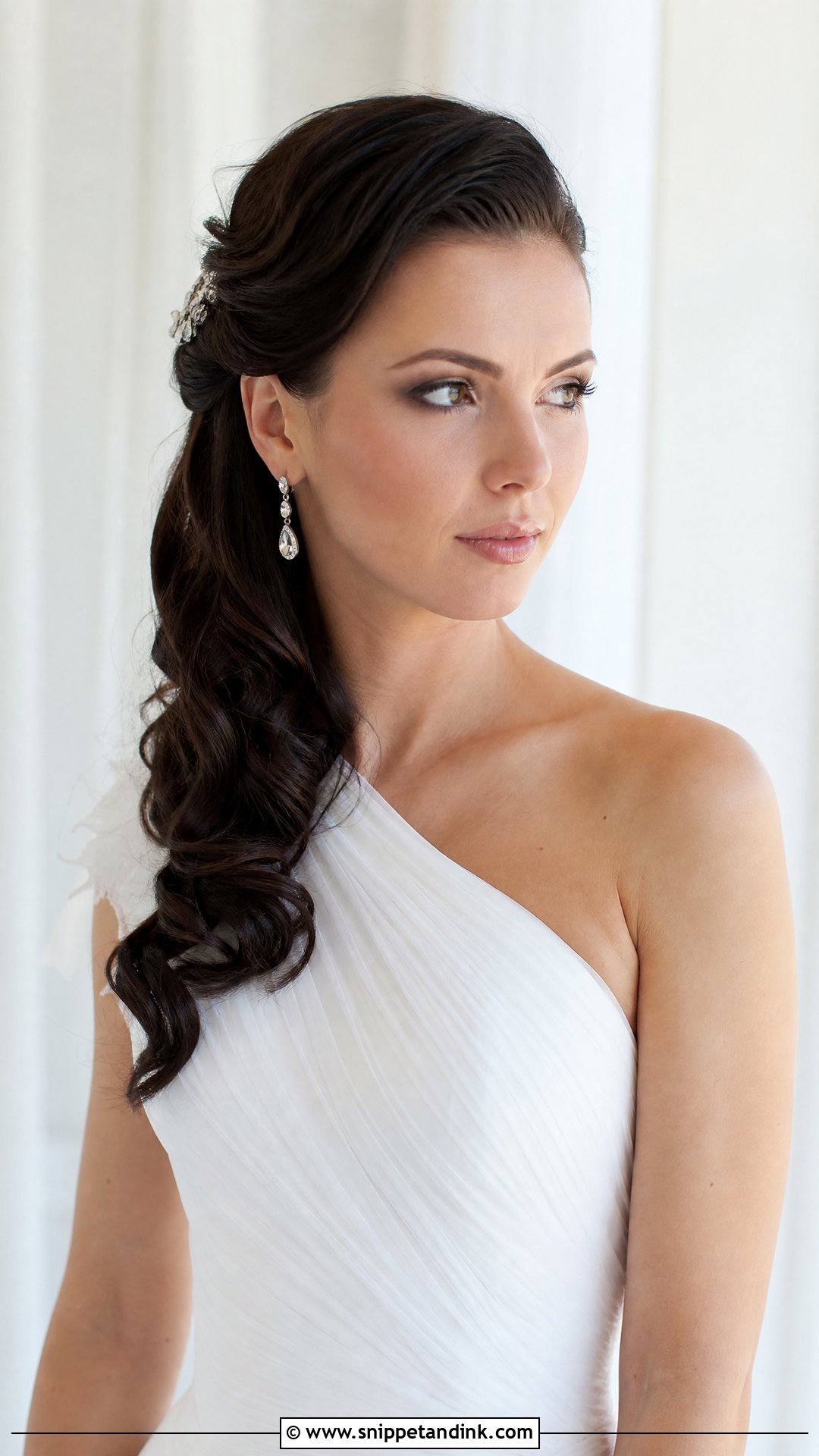 Side Swept Dark Hair Wedding Style - Snippet and Ink - 20 Dark Wedding Hair Ideas