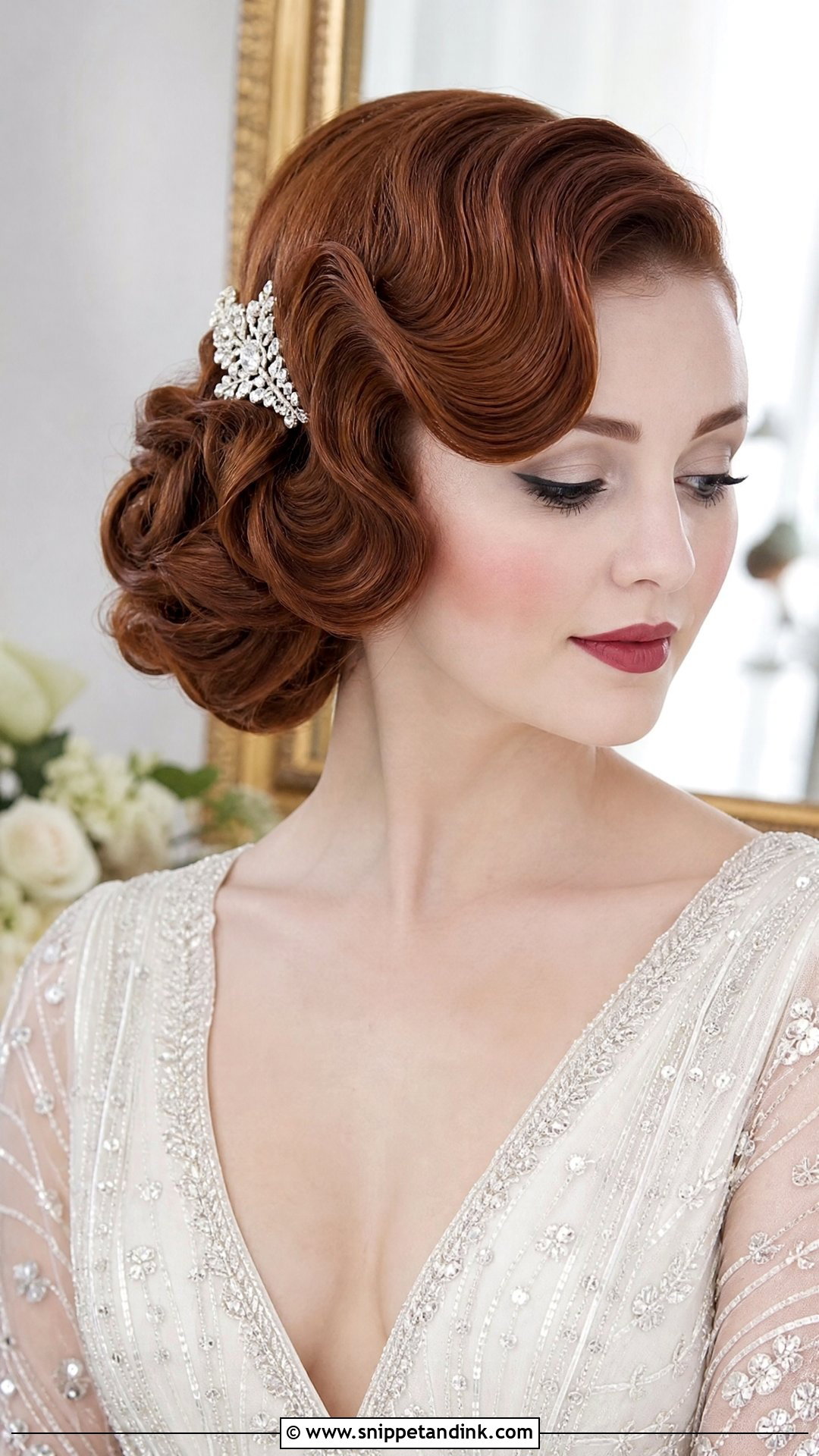 Side Swept Finger Wave Updo for Short Hair - Snippet and Ink - 20 Short Hair Wedding Updo Ideas
