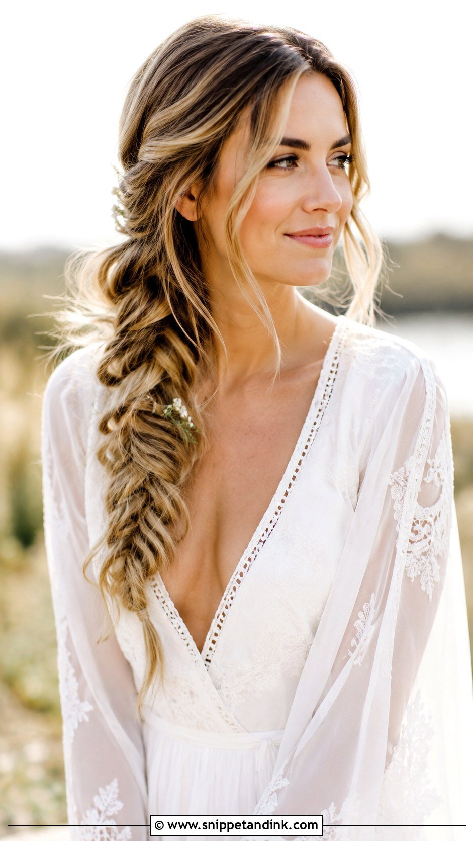 Side Swept Fishtail Braid - Snippet and Ink - 20 Bohemian Wedding Hairstyles