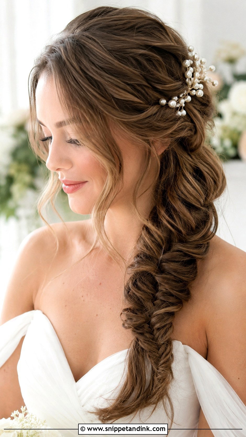Side Swept Fishtail Braid - Snippet and Ink - 20 Fishtail Wedding Hair Ideas