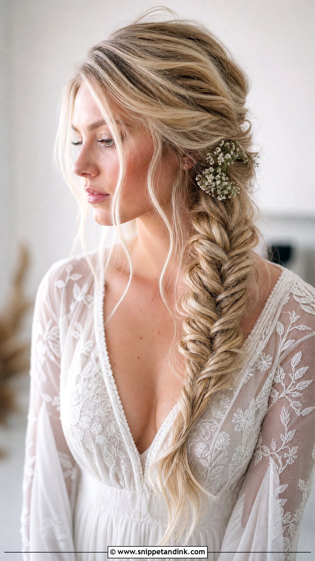 Side Swept Fishtail Braid - Snippet and Ink - 20 Wedding Siders Hairstyle Ideas
