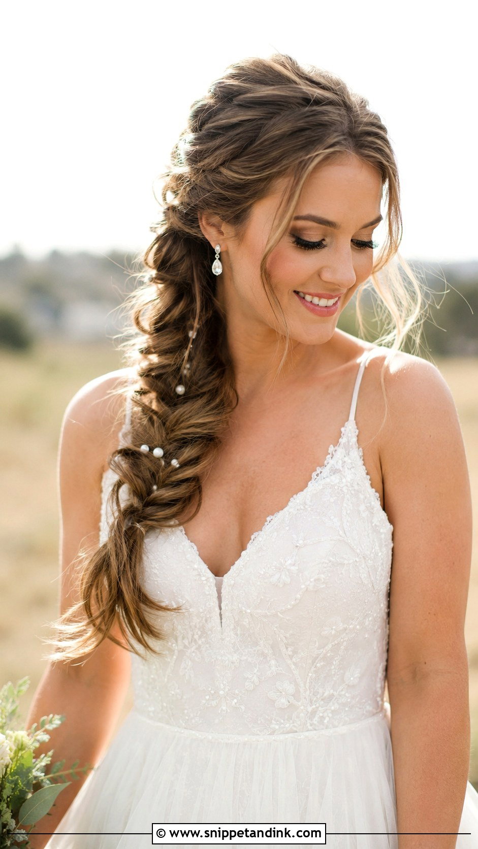 Side Swept Fishtail Braid - Snippet and Ink - 25 Side Swept Wedding Hair Ideas