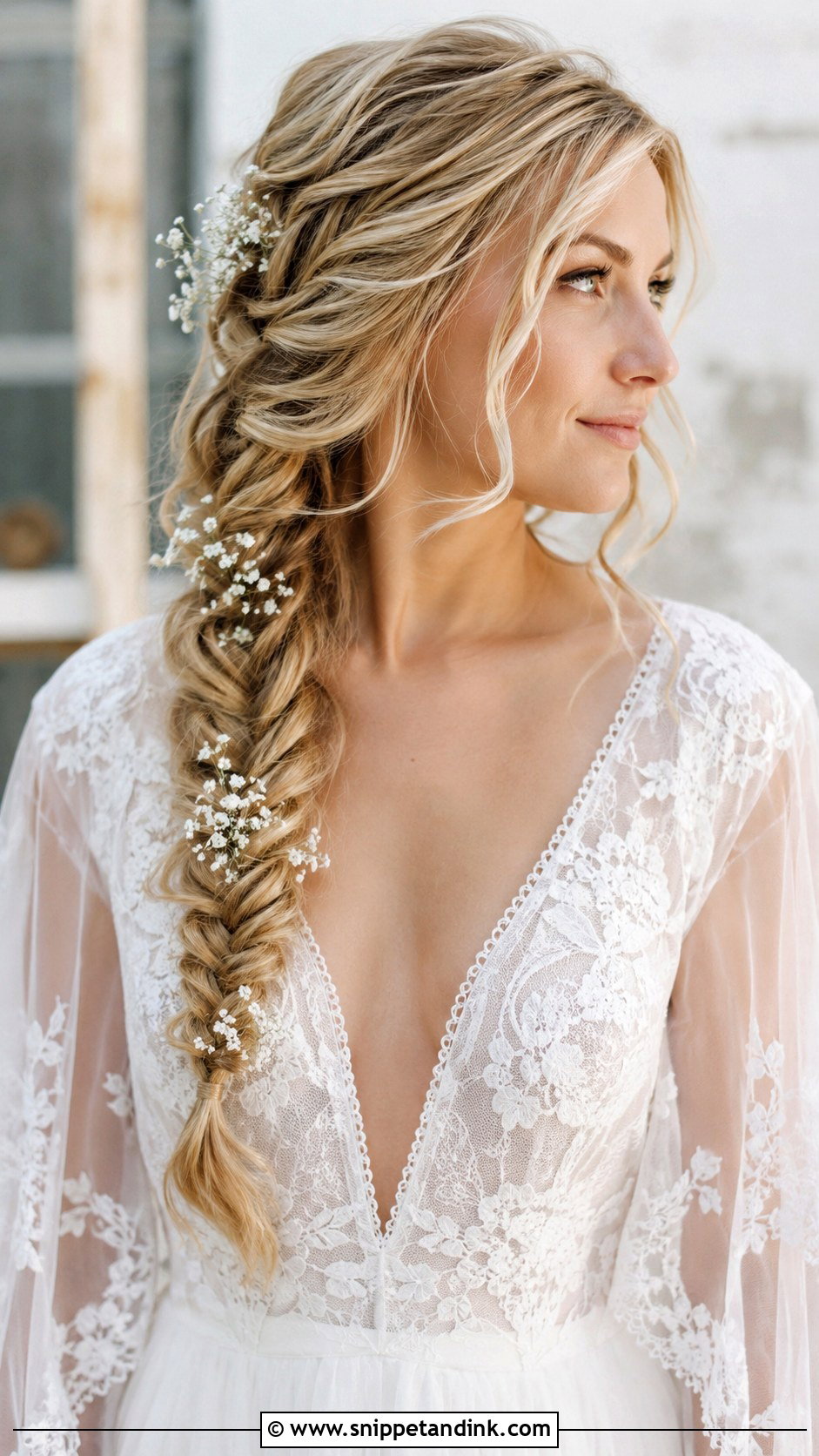 Side Swept Fishtail Braid - Snippet and Ink - 25 Side Sweep Wedding Hair Ideas