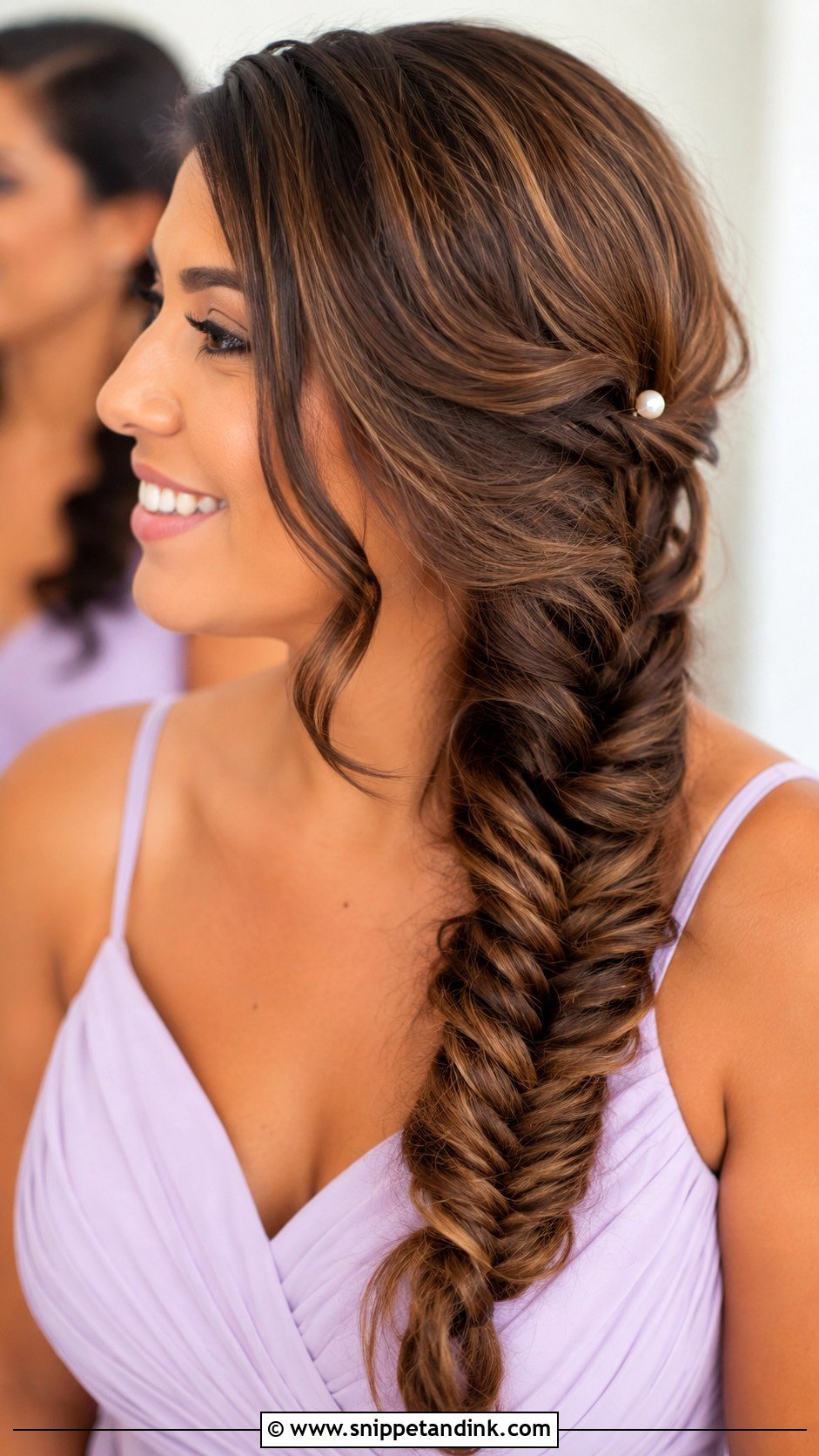 Side Swept Fishtail Braid Bridesmaid Hair - Snippet and Ink - 20 Bridesmaid Hair Side Swept Ideas