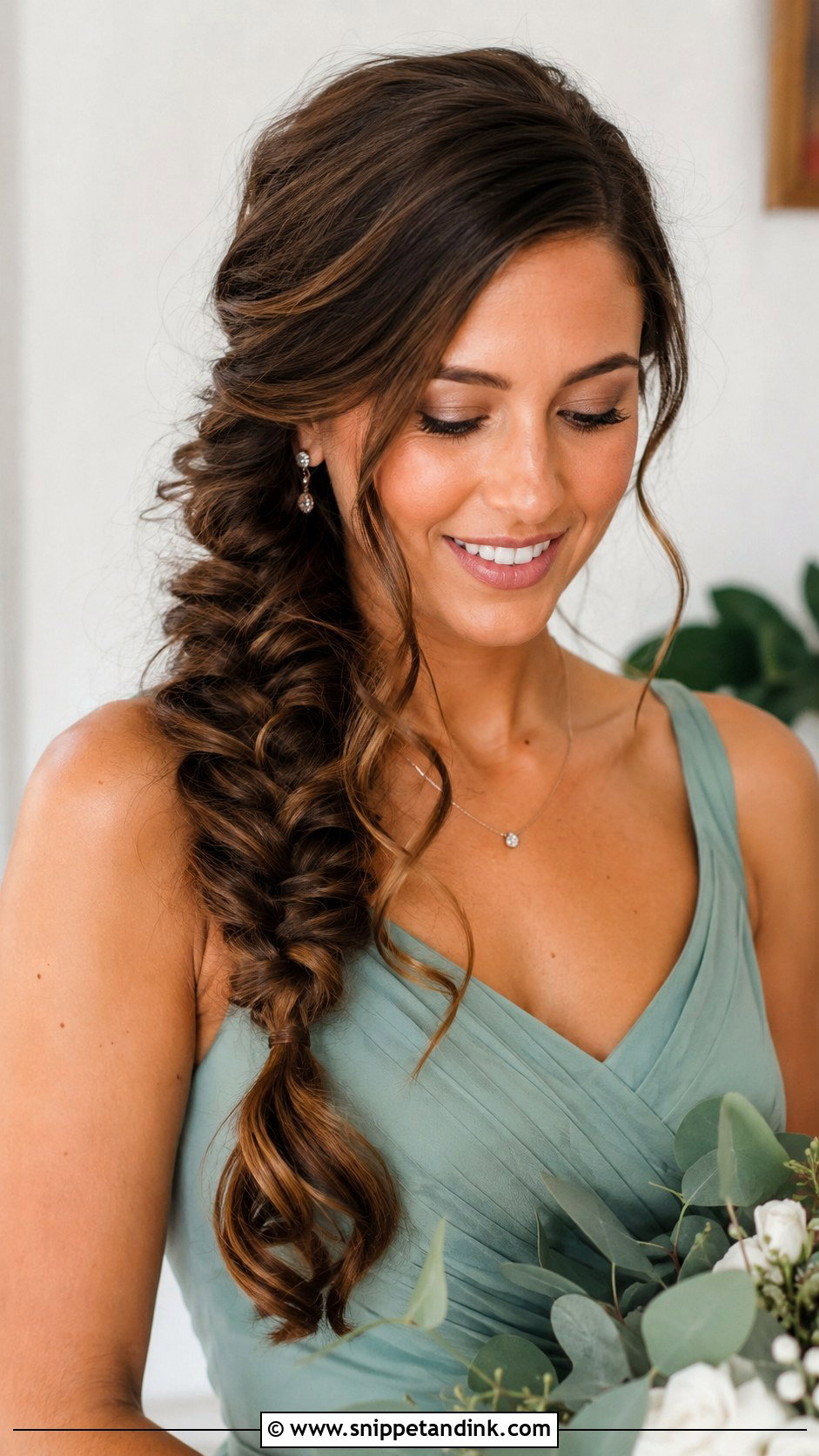 Side Swept Fishtail Braid Bridesmaid Hairstyle - Snippet and Ink - 20 Bridesmaid Hairstyles Side Swept