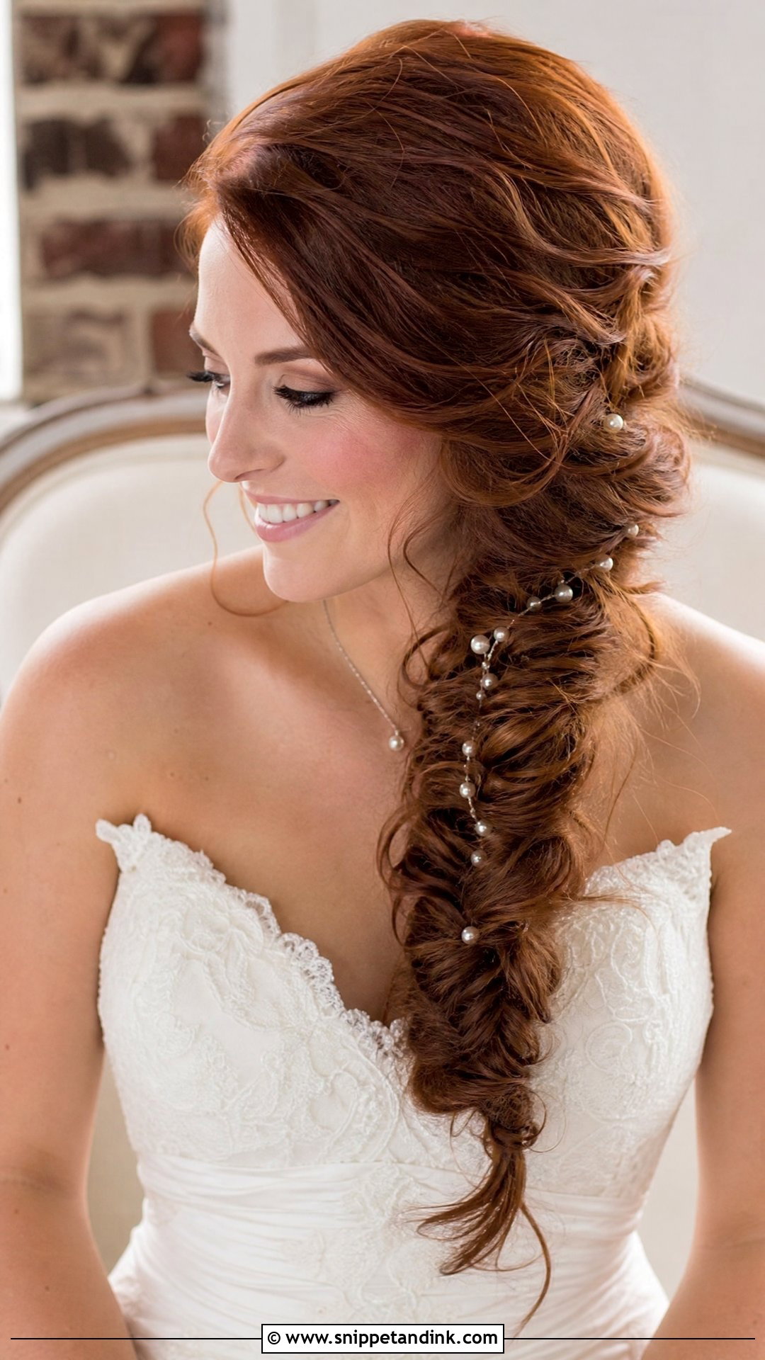 Side Swept Fishtail Braid Wedding Look - Snippet and Ink - 20 Sideswept Wedding Hair Ideas