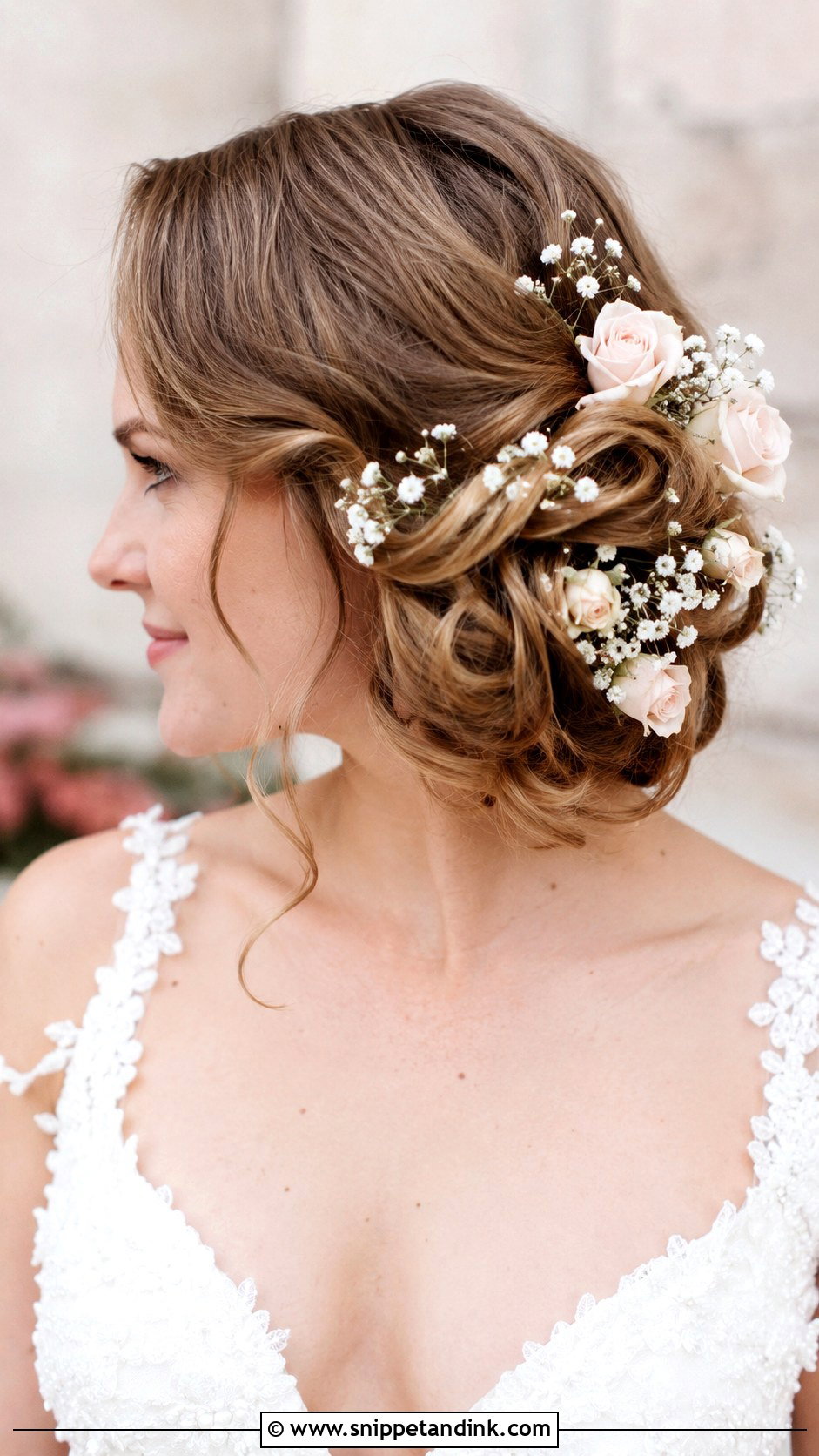 Side Swept Flower Adorned Updo - Snippet and Ink - 25 Side Swept Wedding Hair Ideas