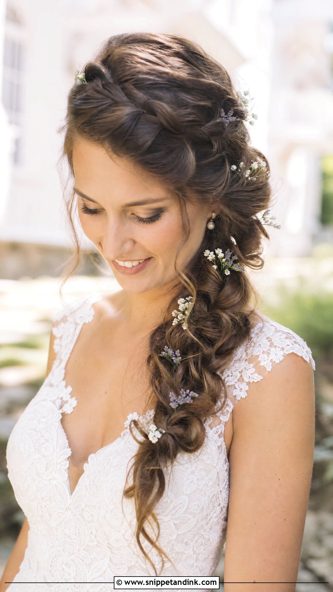 Side Swept French Braid Wedding Look - Snippet and Ink - 20 Sideswept Wedding Hair Ideas