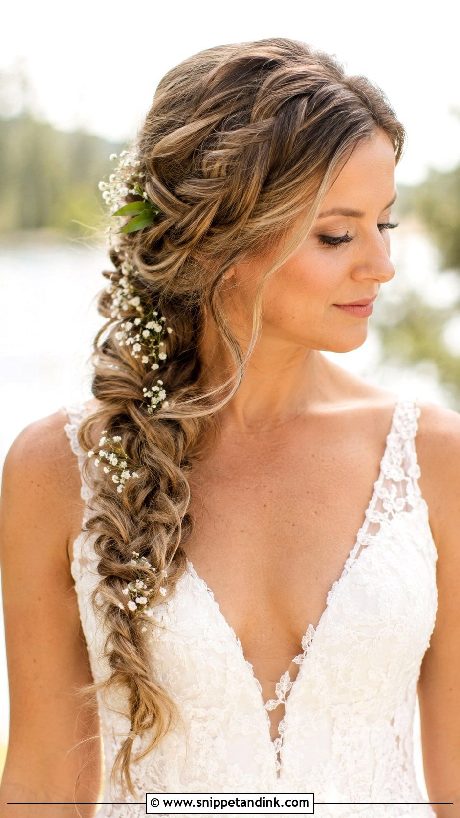 Side Swept French Braid - Snippet and Ink - 20 Bridal Hair Side Swept Ideas