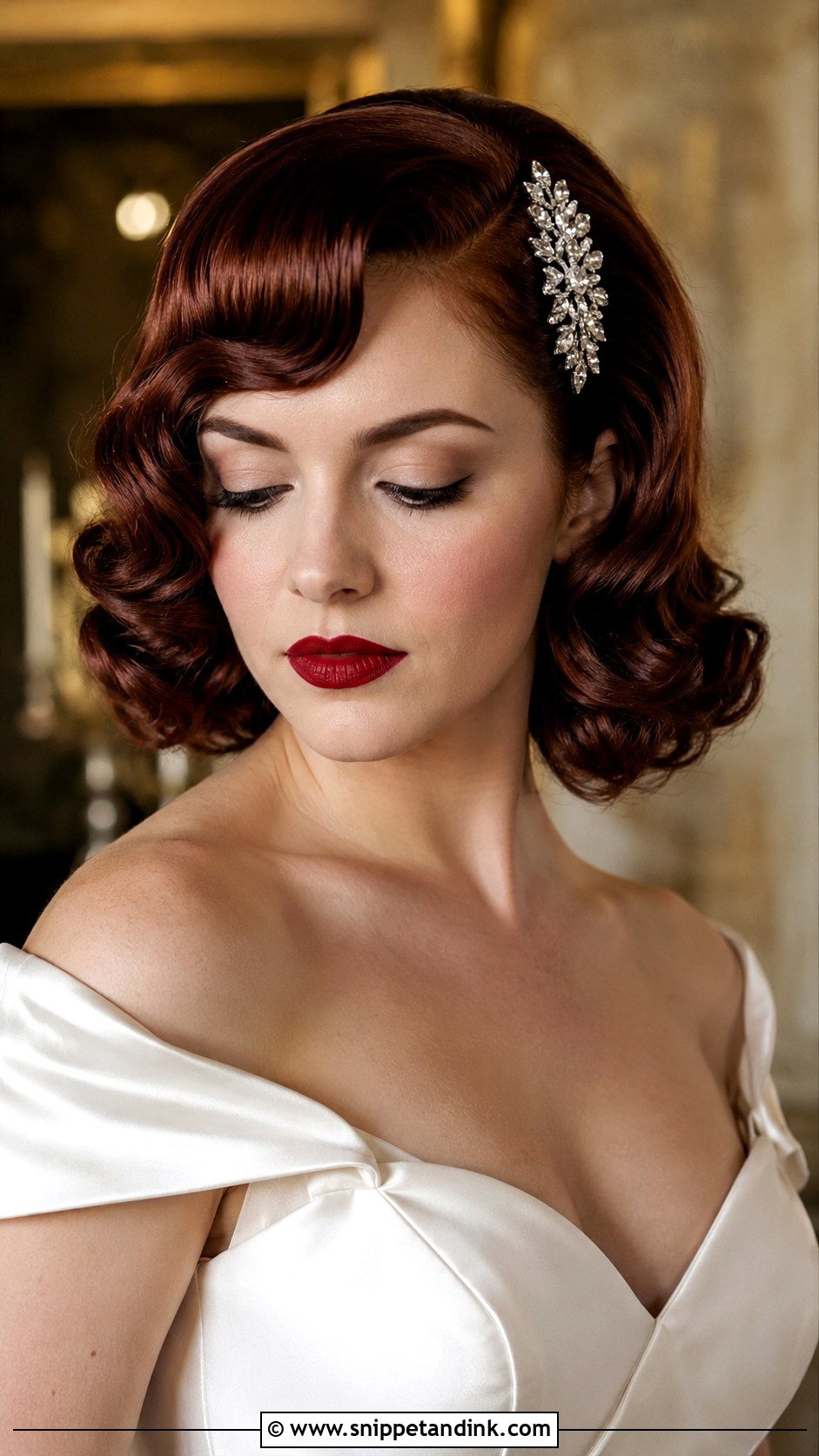 Side Swept Fringe With Vintage Waves - Snippet and Ink - 25 Wedding Hair Bangs Ideas