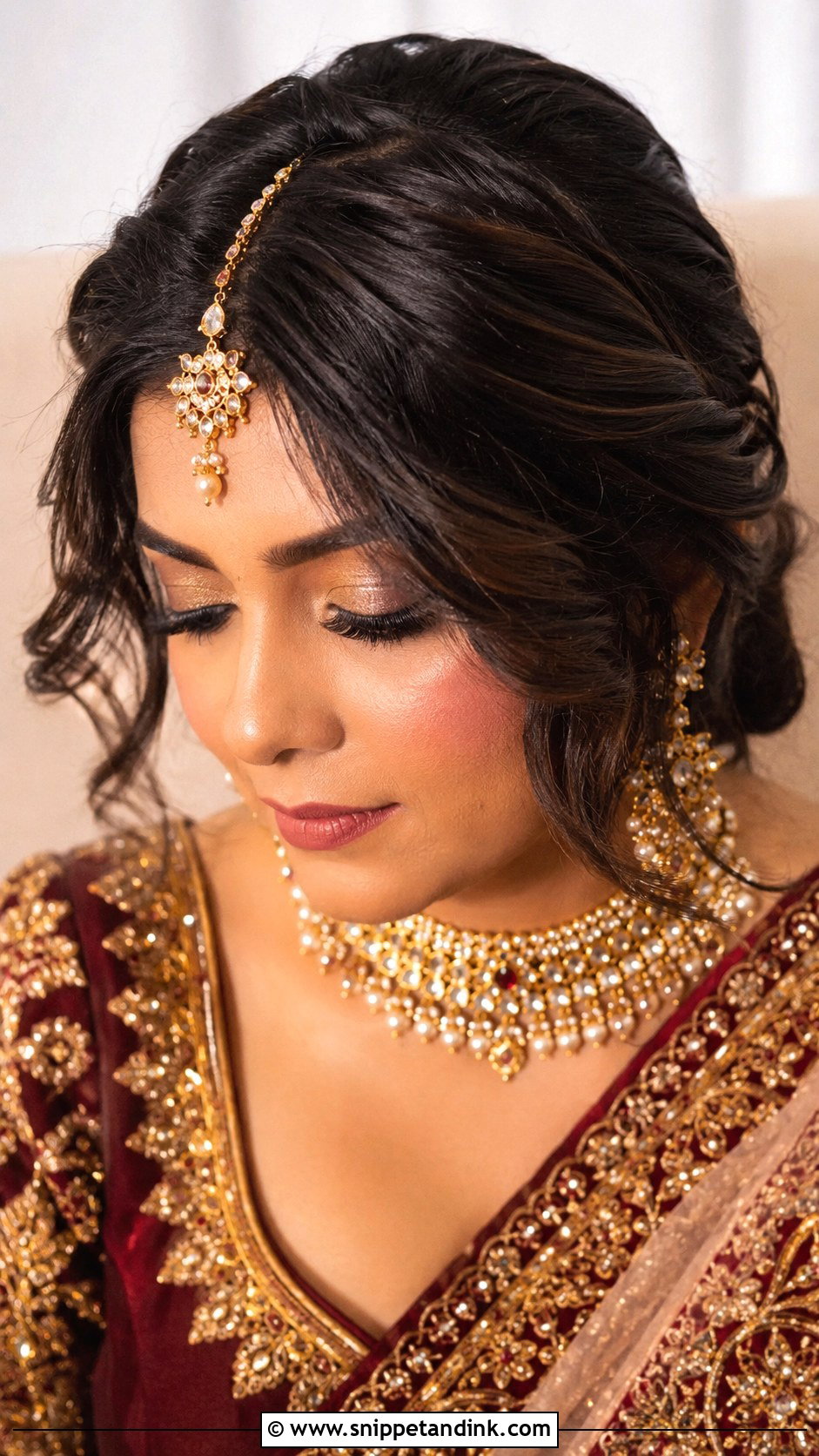 Side Swept Front With Maang Tikka - Snippet and Ink - 25 Indian Front Hair Styles for Wedding