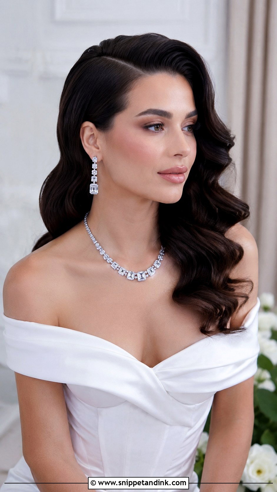 Side Swept Glam Waves With Deep Part - Snippet and Ink - 25 Side Sweep Wedding Hair Ideas