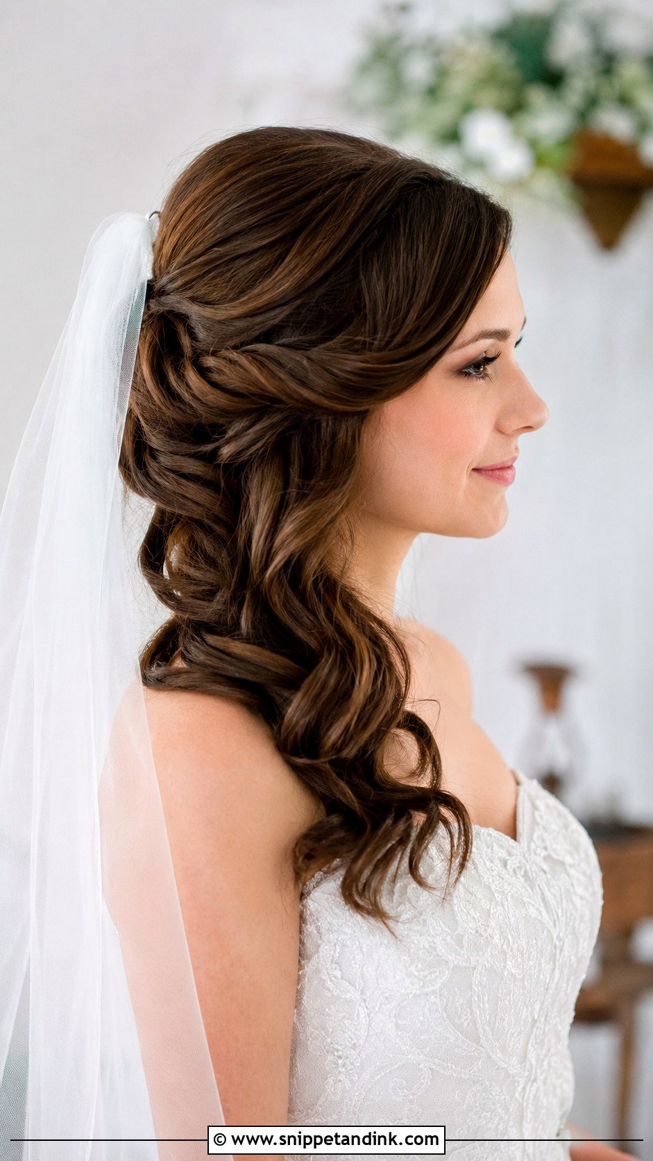 Side Swept Hair With Bridal Veil - Snippet and Ink - 20 Wedding Hair One Side Pulled Back Ideas