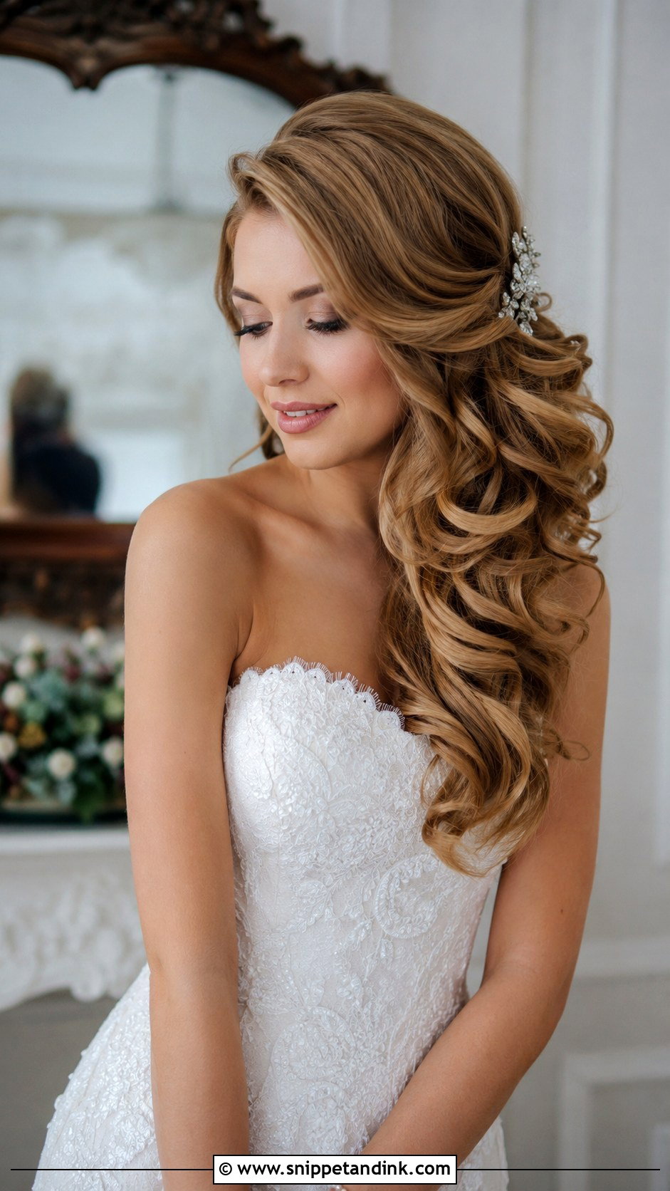 Side Swept Hair With Cascading Curls - Snippet and Ink - 20 Wedding Hair One Side Pulled Back Ideas