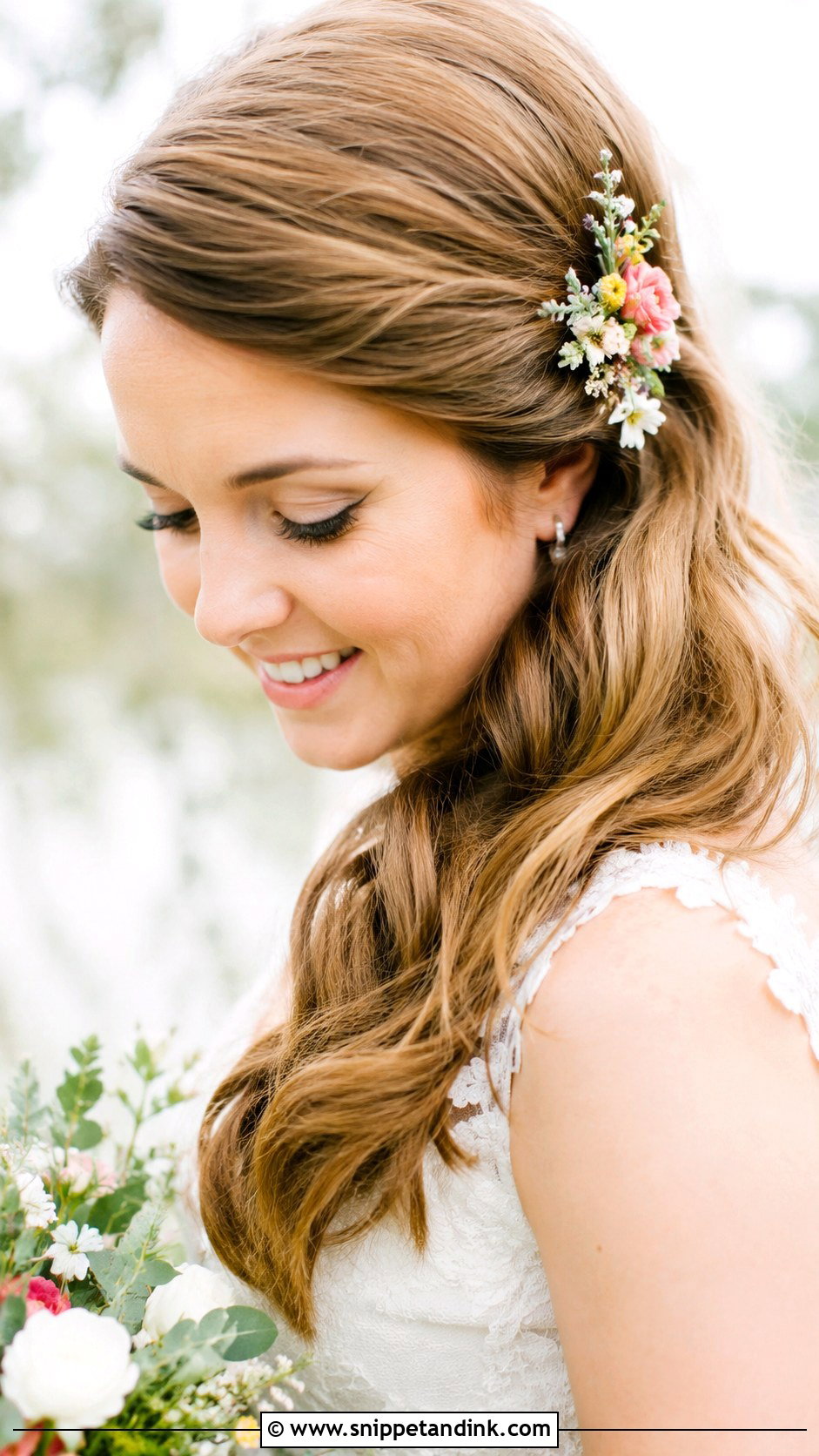 Side Swept Hair With Floral Comb - Snippet and Ink - 20 Wedding Hair One Side Pulled Back Ideas