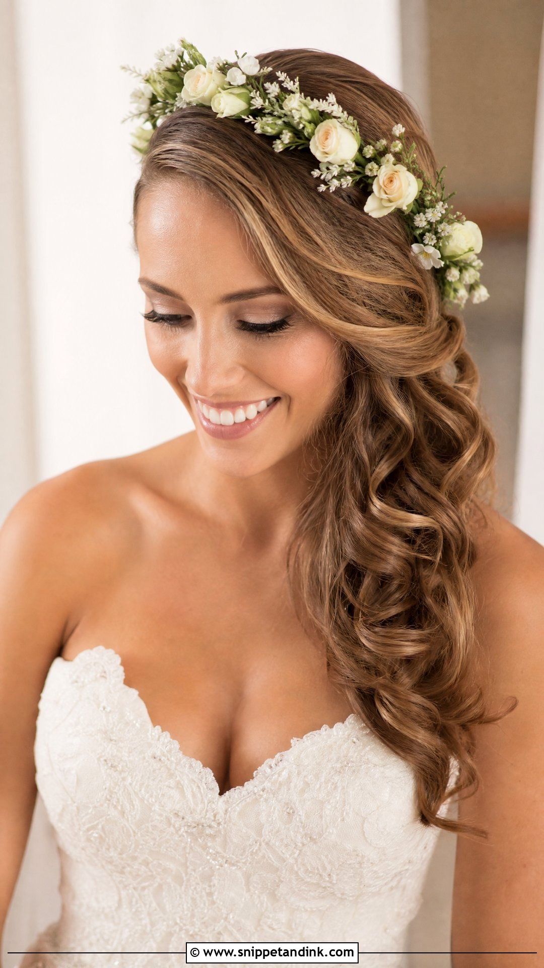 Side Swept Hair With Flower Crown - Snippet and Ink - 20 Wedding Hairstyles with Flower Crown