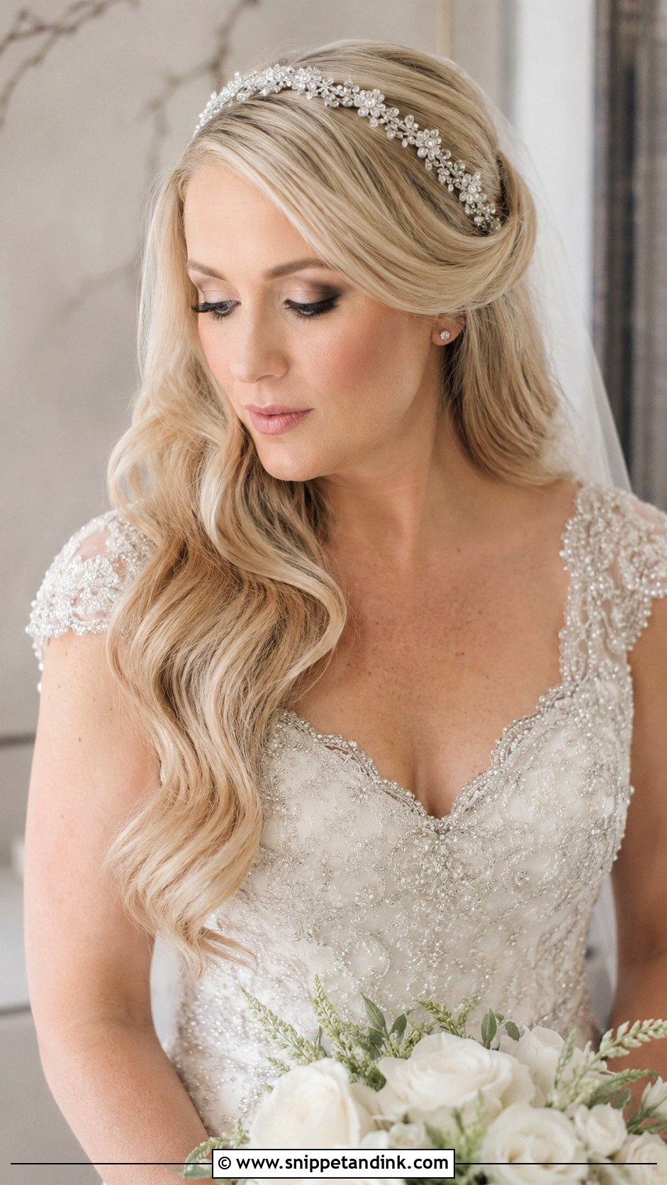 Side Swept Hair With Headband - Snippet and Ink - 25 One Side Pinned Back Wedding Hair Ideas