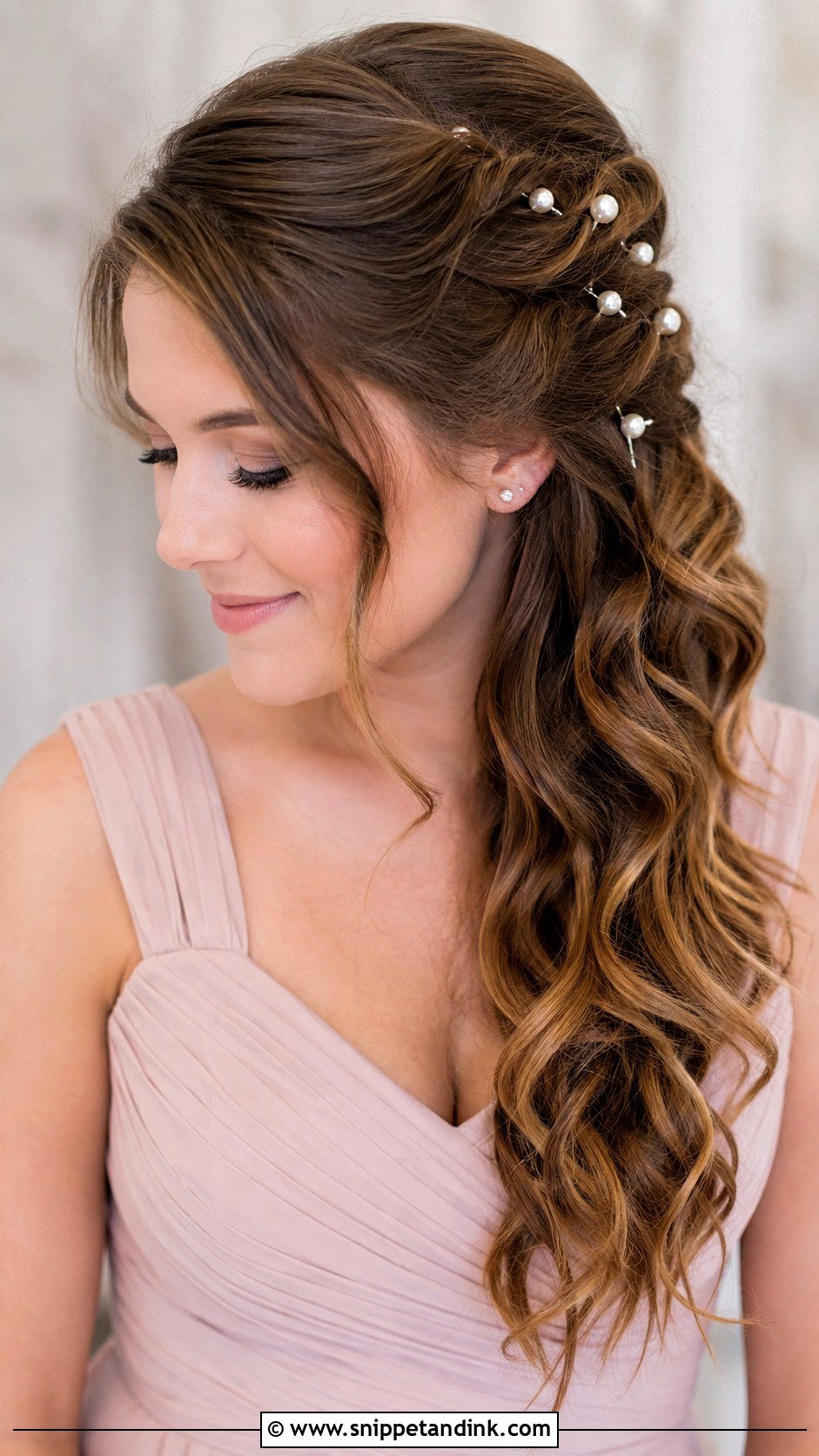 Side Swept Hair With Pearl Pins Bridesmaid Hairstyle - Snippet and Ink - 20 Bridesmaid Hairstyles Side Swept