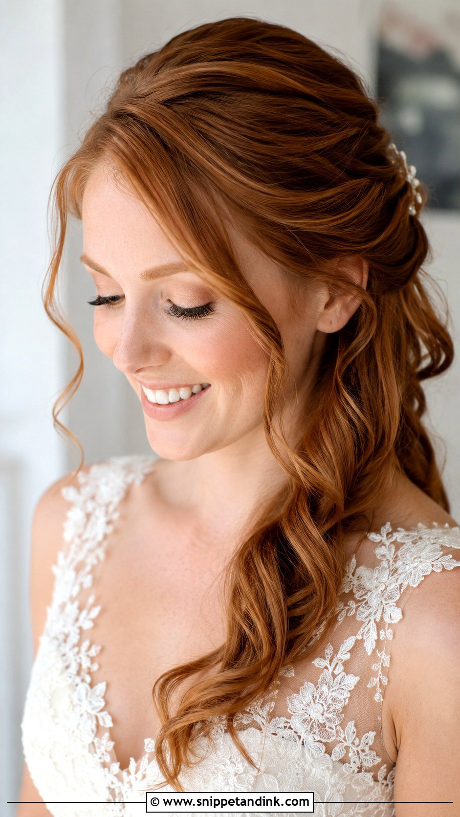 Side Swept Hair With Soft Tendrils - Snippet and Ink - 25 One Side Pinned Back Wedding Hair Ideas